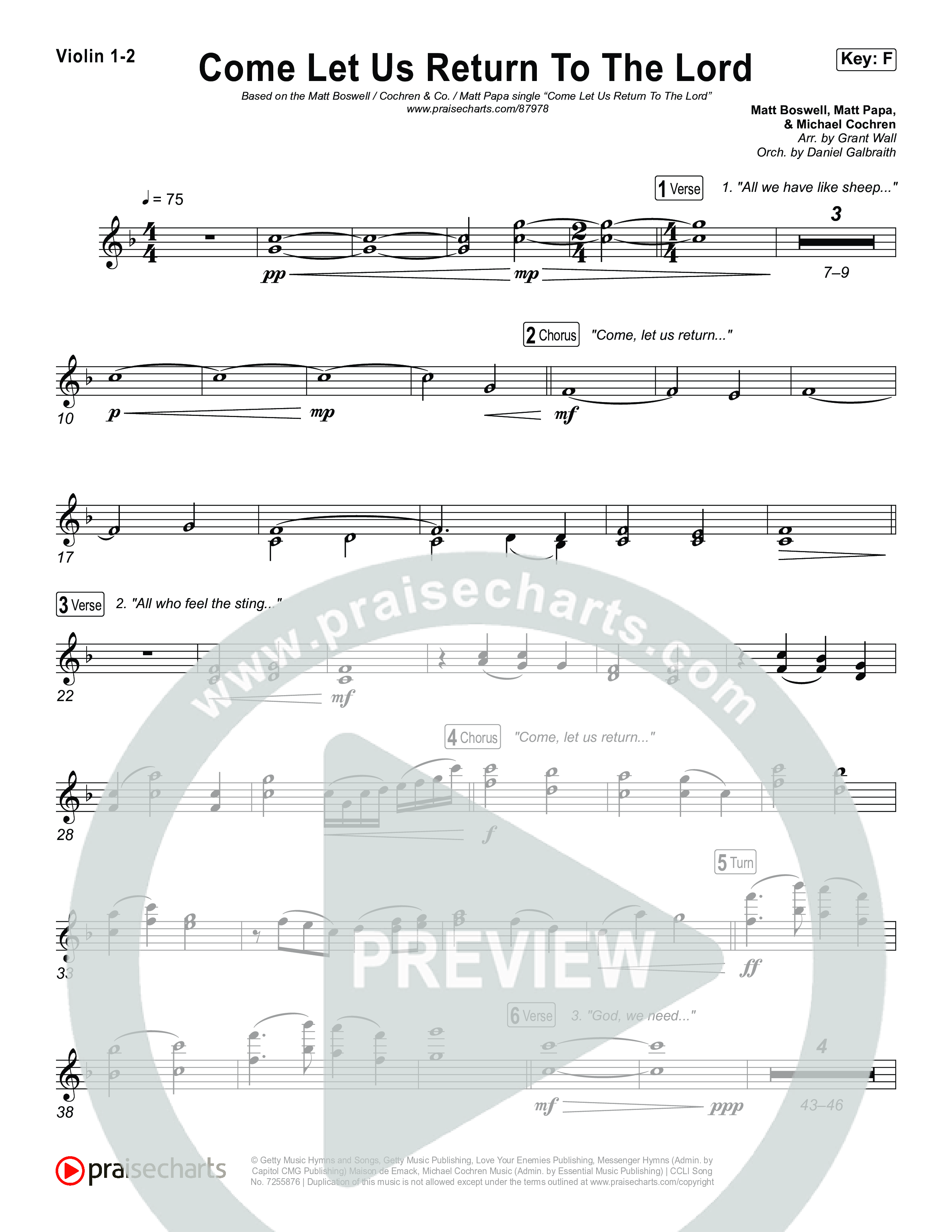 Come Let Us Return To The Lord String Pack (Matt Papa / Matt Boswell / Cochren & Co)