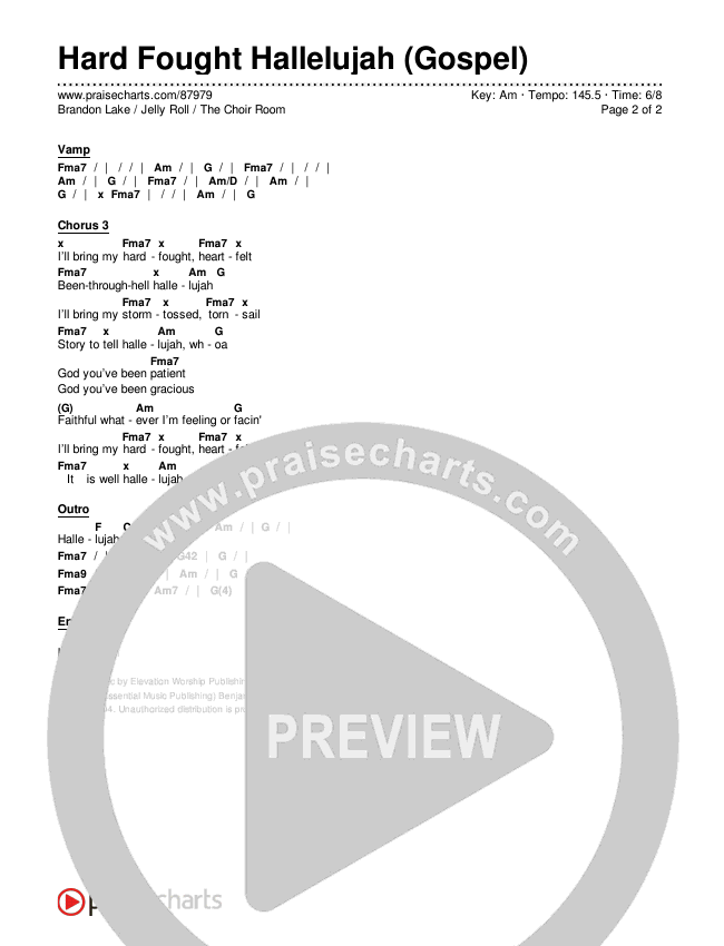 Hard Fought Hallelujah (Gospel) Chords & Lyrics (Brandon Lake / Jelly Roll / The Choir Room)