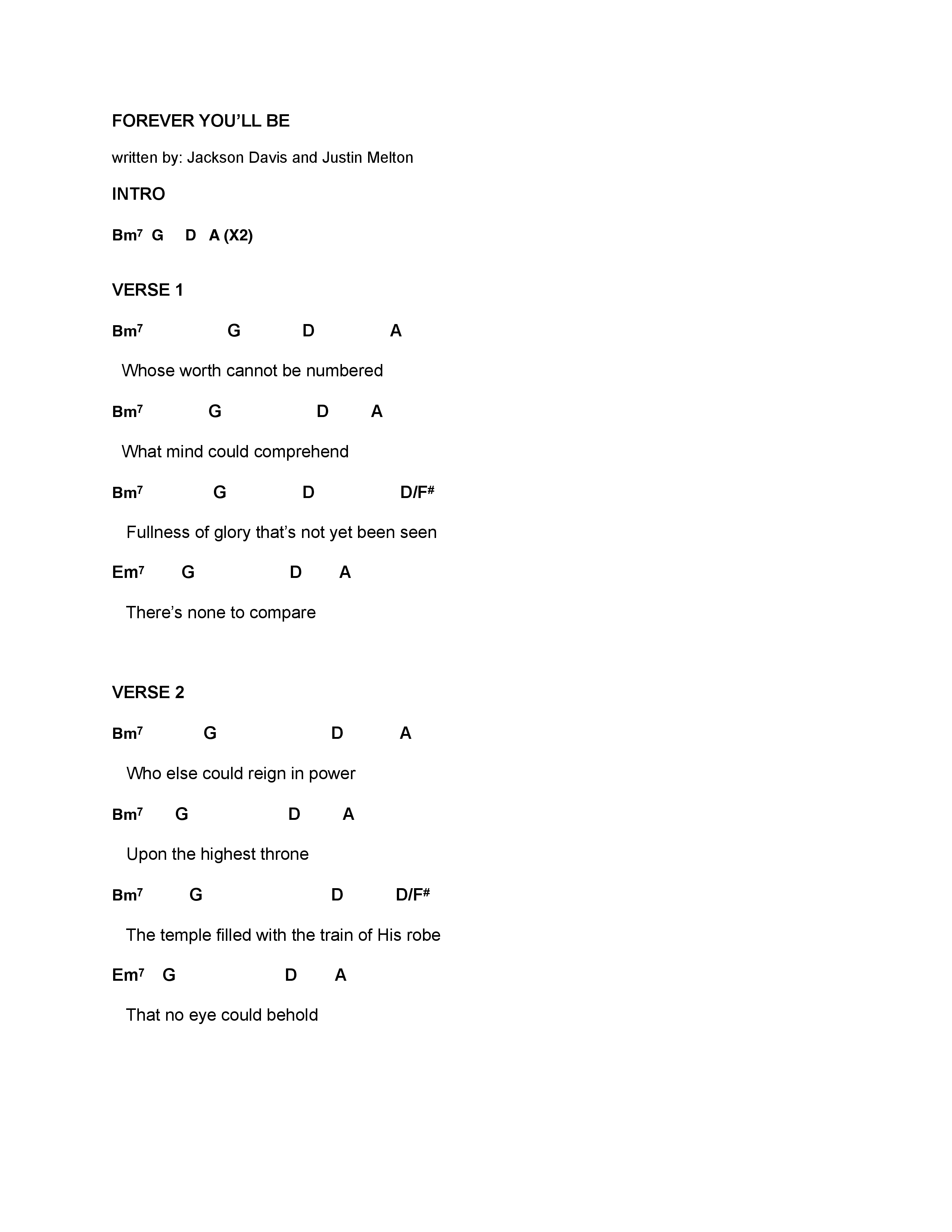 Forever You'll Be Chord Chart (Quay Worship / Jackson Davis)