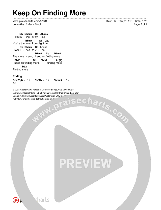 Keep On Finding More Chords & Lyrics (John Allan / Mack Brock)