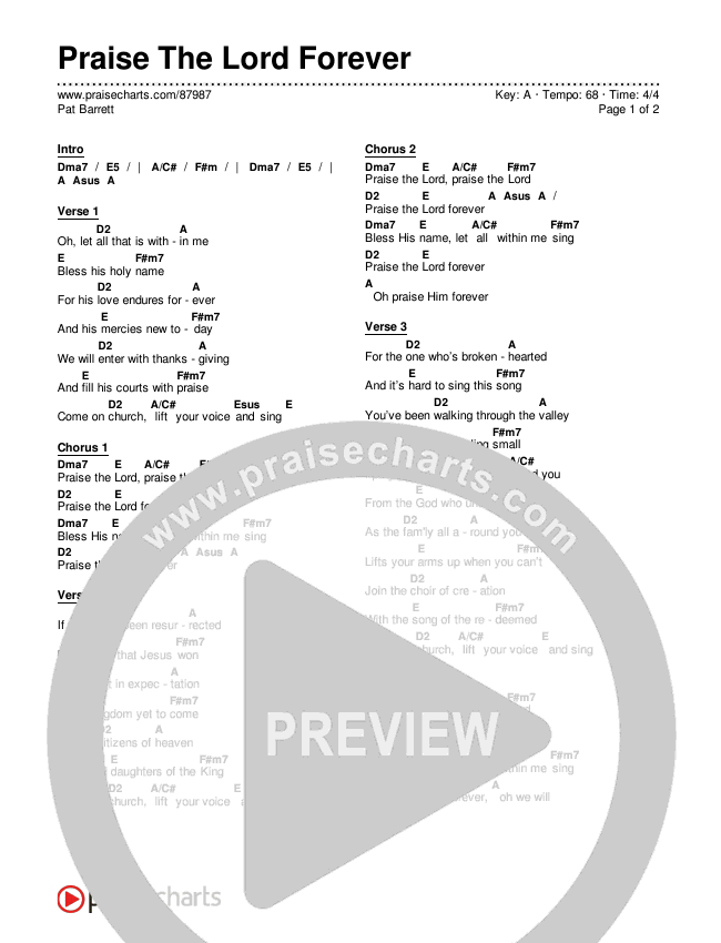 Praise The Lord Forever Chords & Lyrics (Pat Barrett)