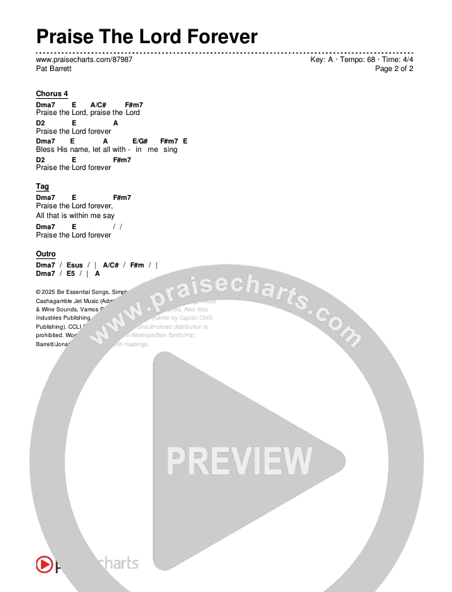 Praise The Lord Forever Chords & Lyrics (Pat Barrett)
