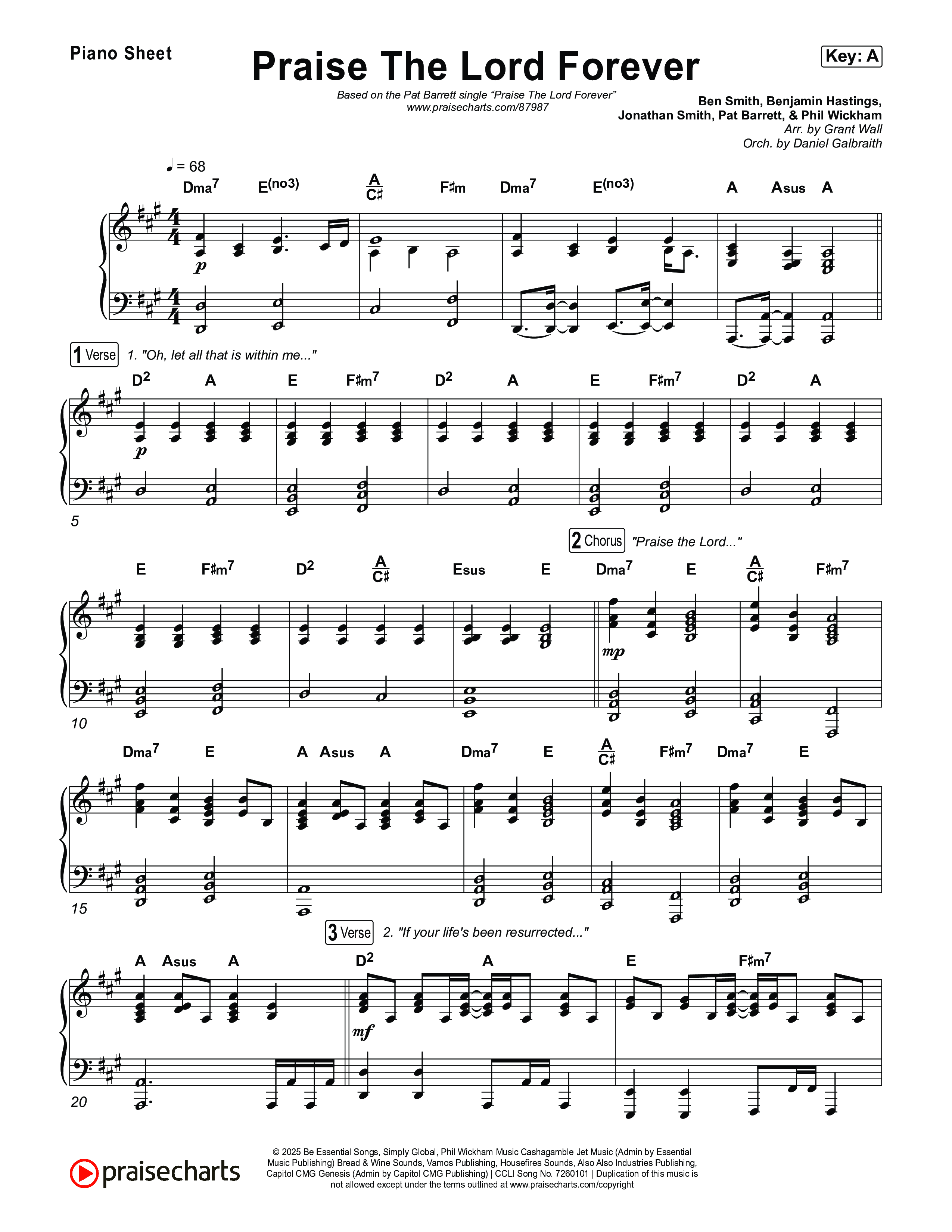 Praise The Lord Forever Piano Sheet (Pat Barrett)