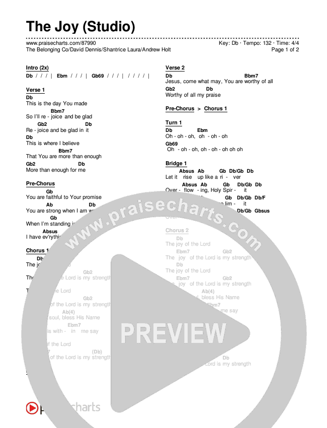 The Joy (Studio) Chords & Lyrics (The Belonging Co / David Dennis / Shantrice Laura / Andrew Holt)