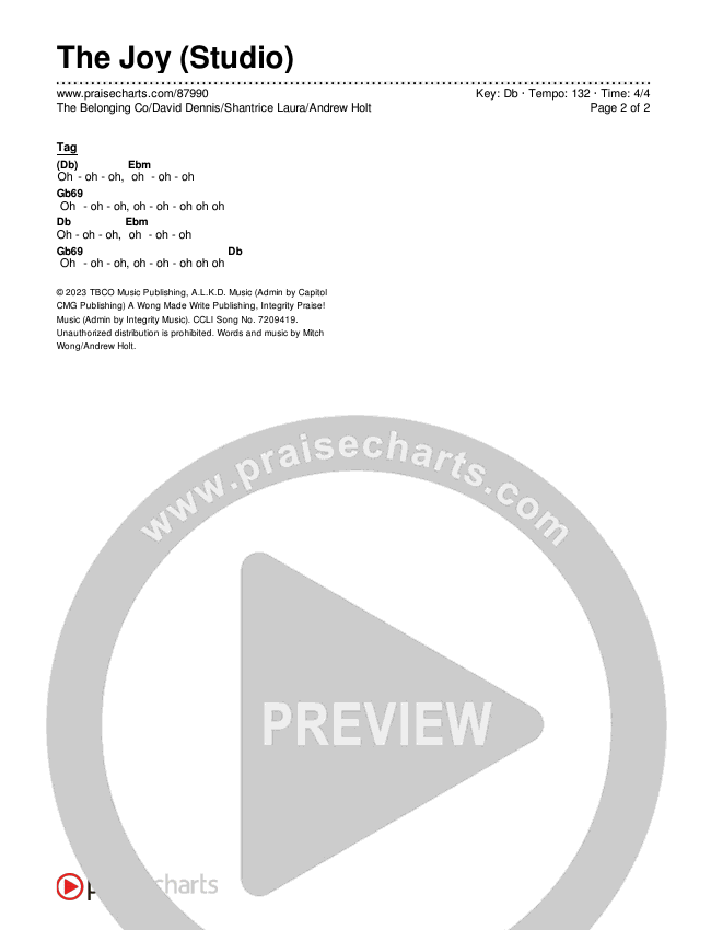 The Joy (Studio) Chords & Lyrics (The Belonging Co / David Dennis / Shantrice Laura / Andrew Holt)