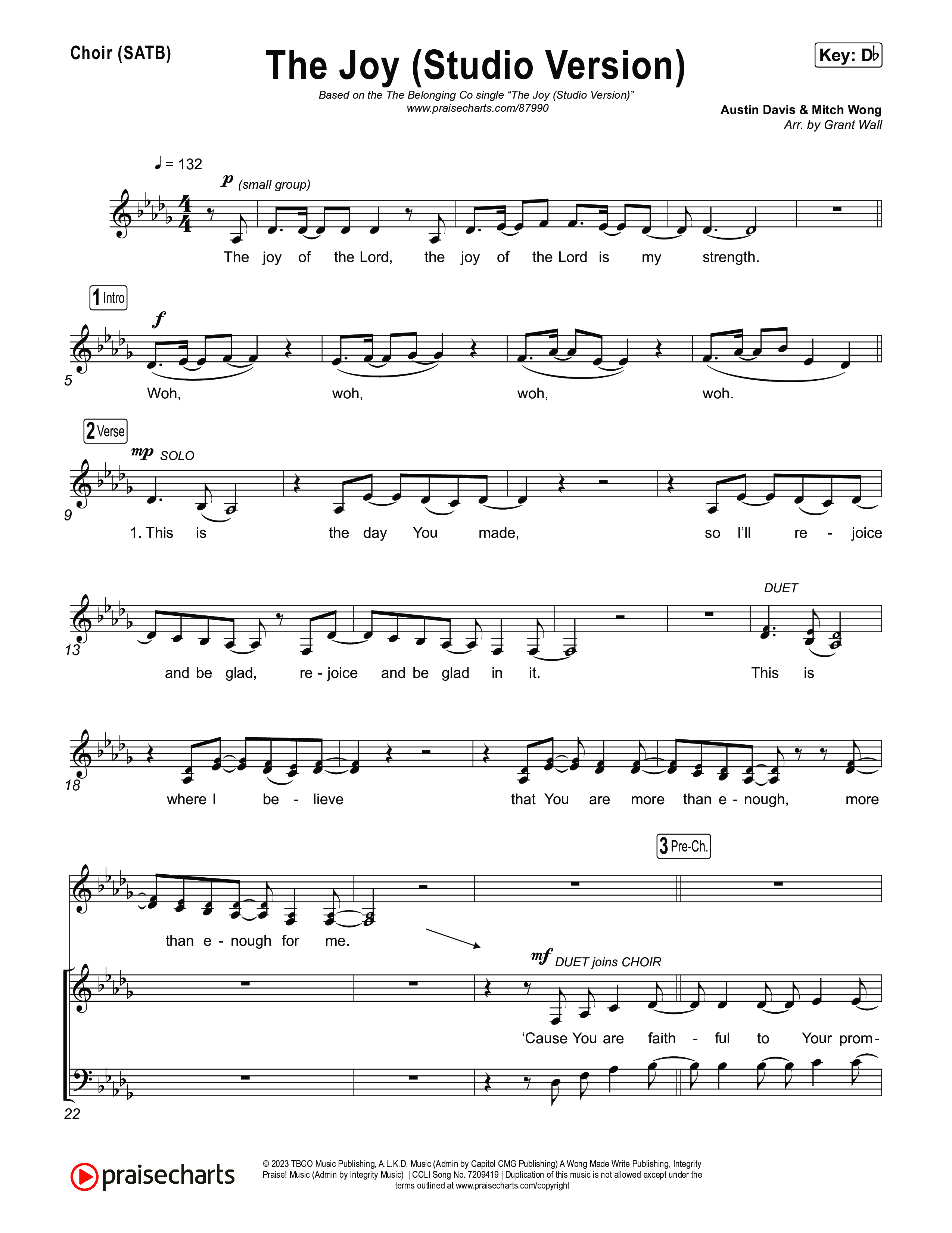 The Joy (Studio) Choir Sheet (SATB) (The Belonging Co / David Dennis / Shantrice Laura / Andrew Holt)