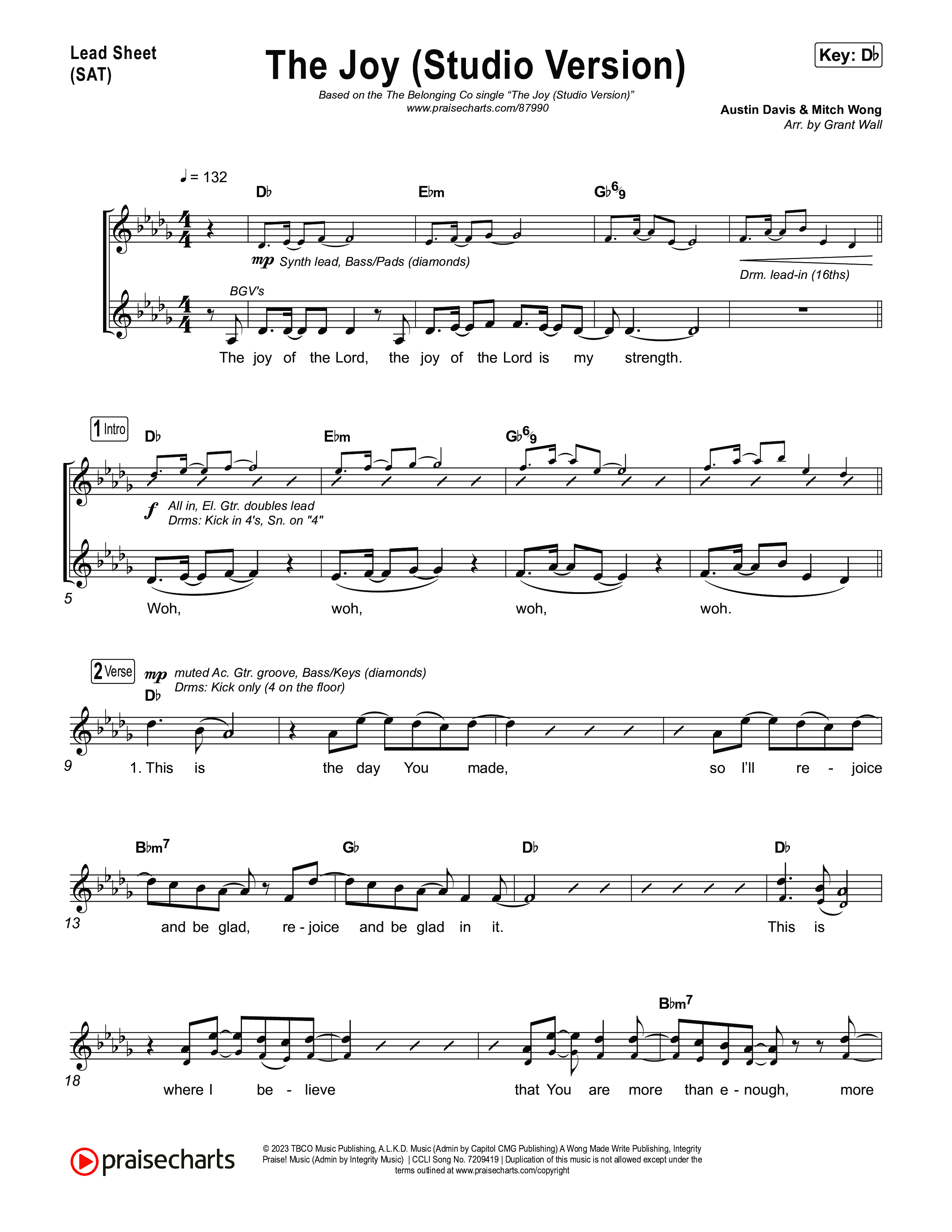 The Joy (Studio) Lead Sheet (SAT) (The Belonging Co / David Dennis / Shantrice Laura / Andrew Holt)