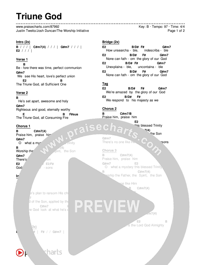 Triune God Chords & Lyrics (Justin Tweito / Josh Duncan / The Worship Initiative)