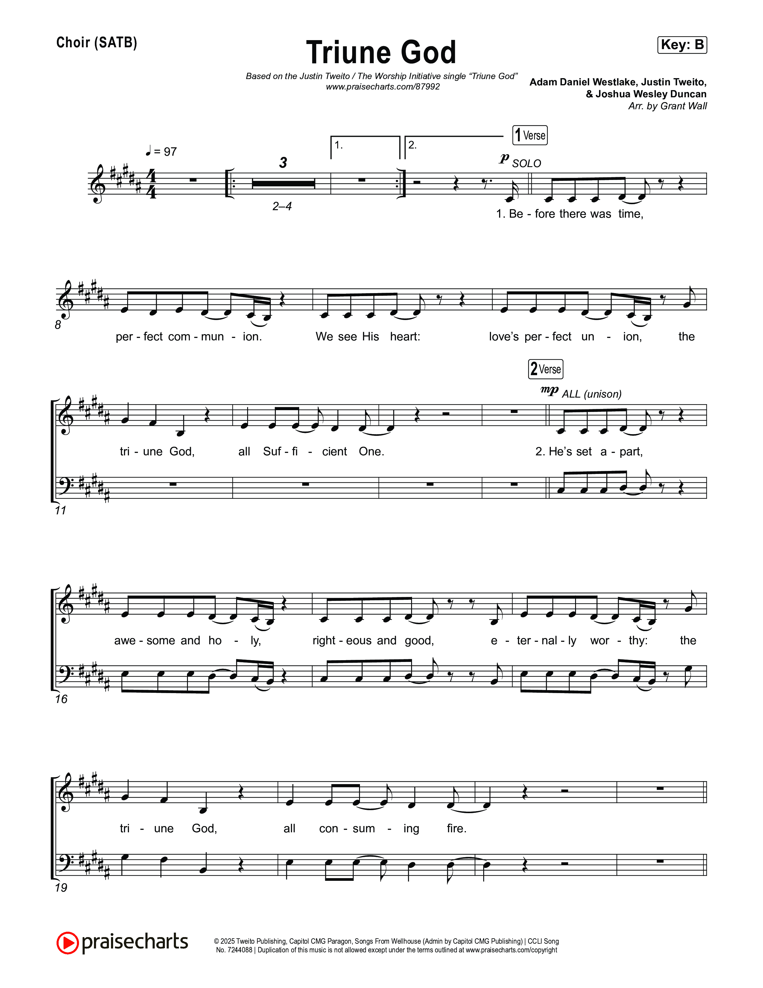 Triune God Choir Sheet (SATB) (Justin Tweito / Josh Duncan / The Worship Initiative)