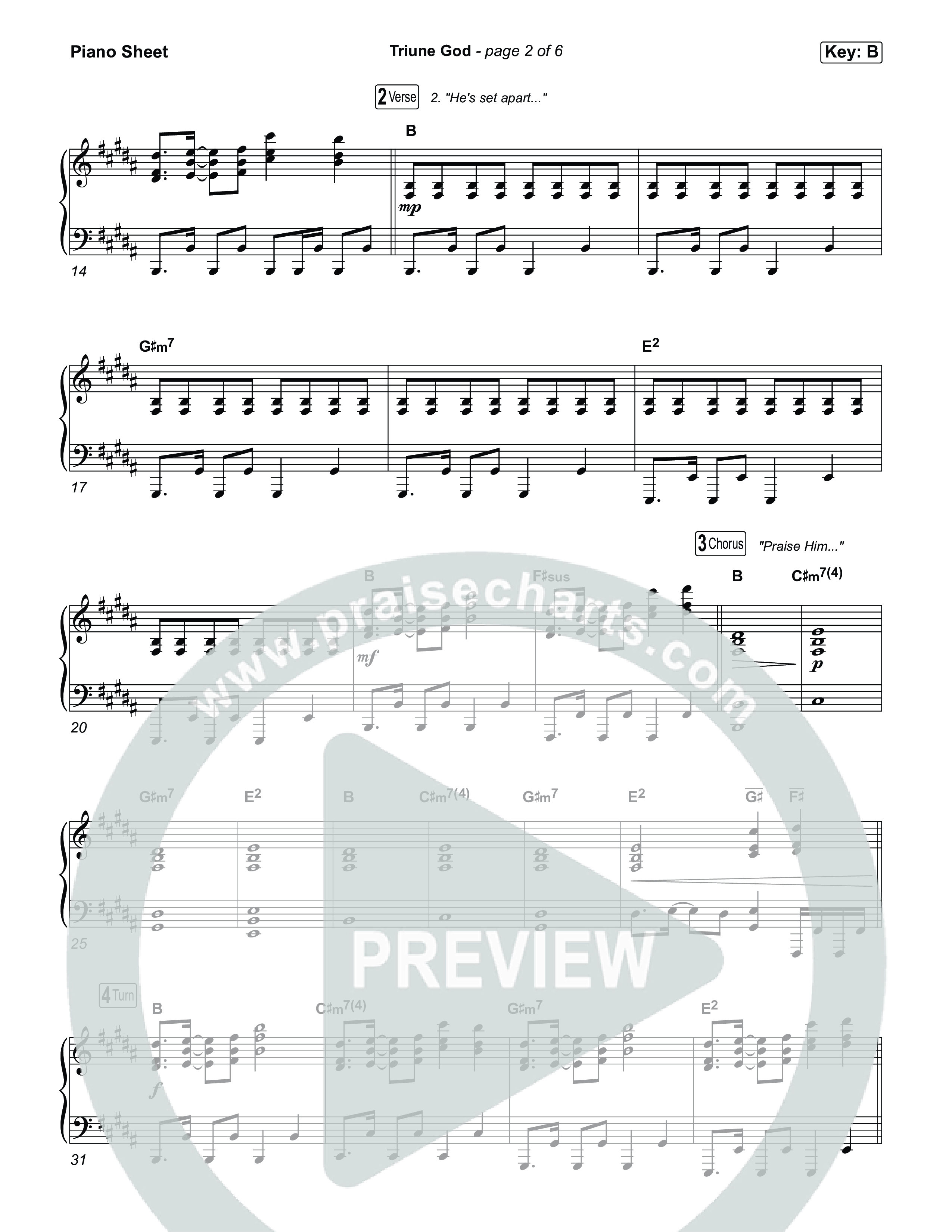 Triune God Piano Sheet (Justin Tweito / Josh Duncan / The Worship Initiative)