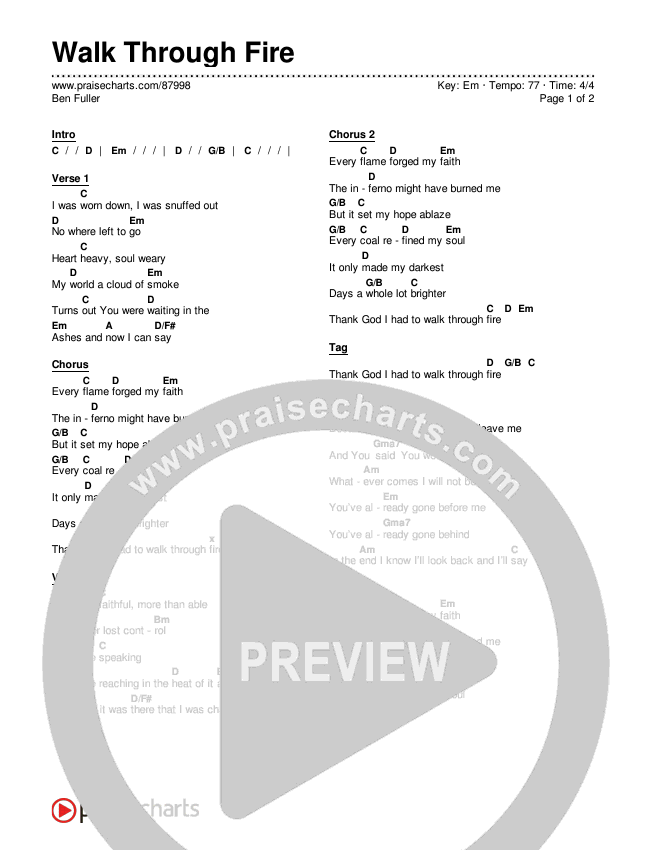 Walk Through Fire Chords & Lyrics (Ben Fuller)