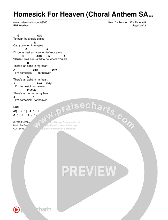 Homesick For Heaven (Choral Anthem SATB) Chords & Lyrics (Phil Wickham / Arr. Luke Gambill)