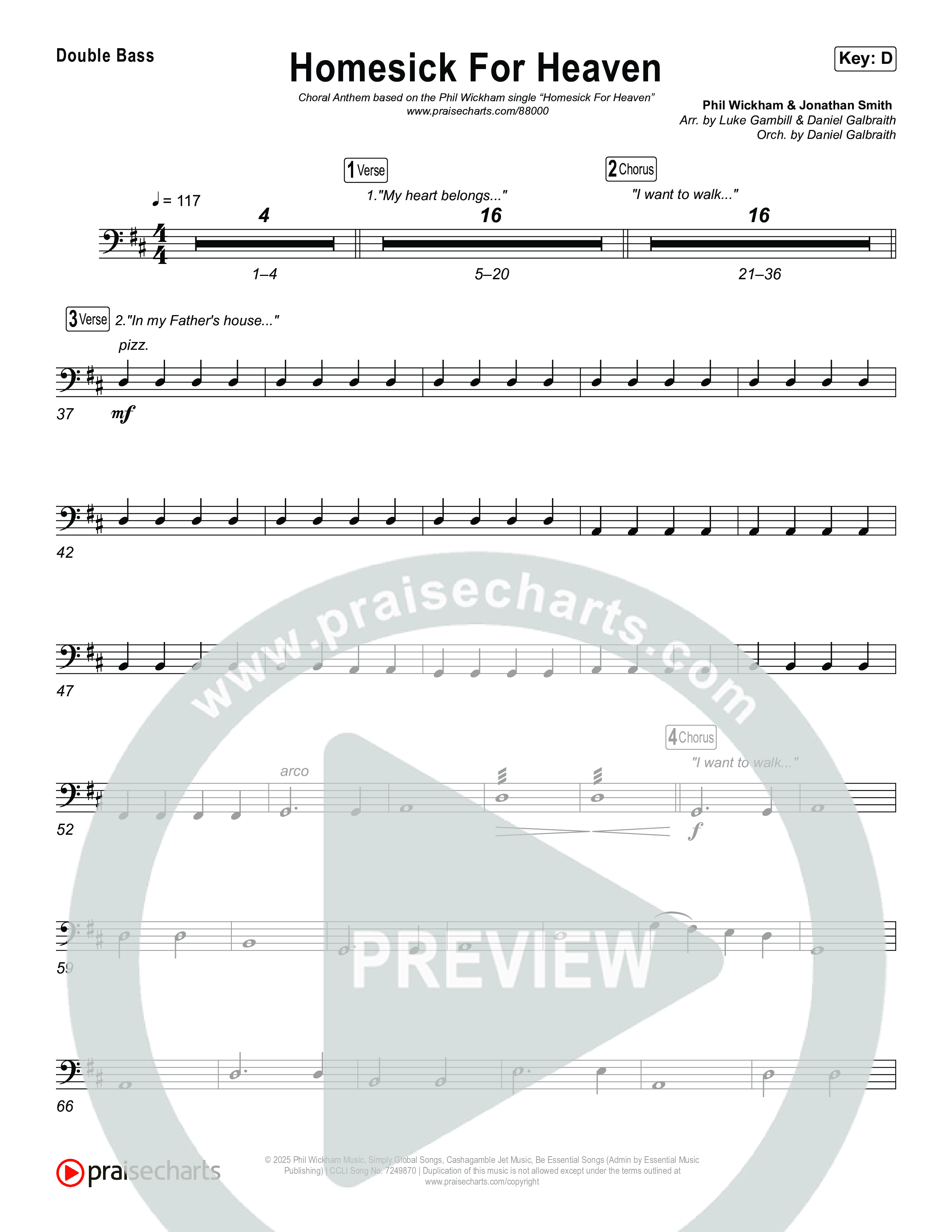 Homesick For Heaven (Choral Anthem SATB) String Bass (Phil Wickham / Arr. Luke Gambill)