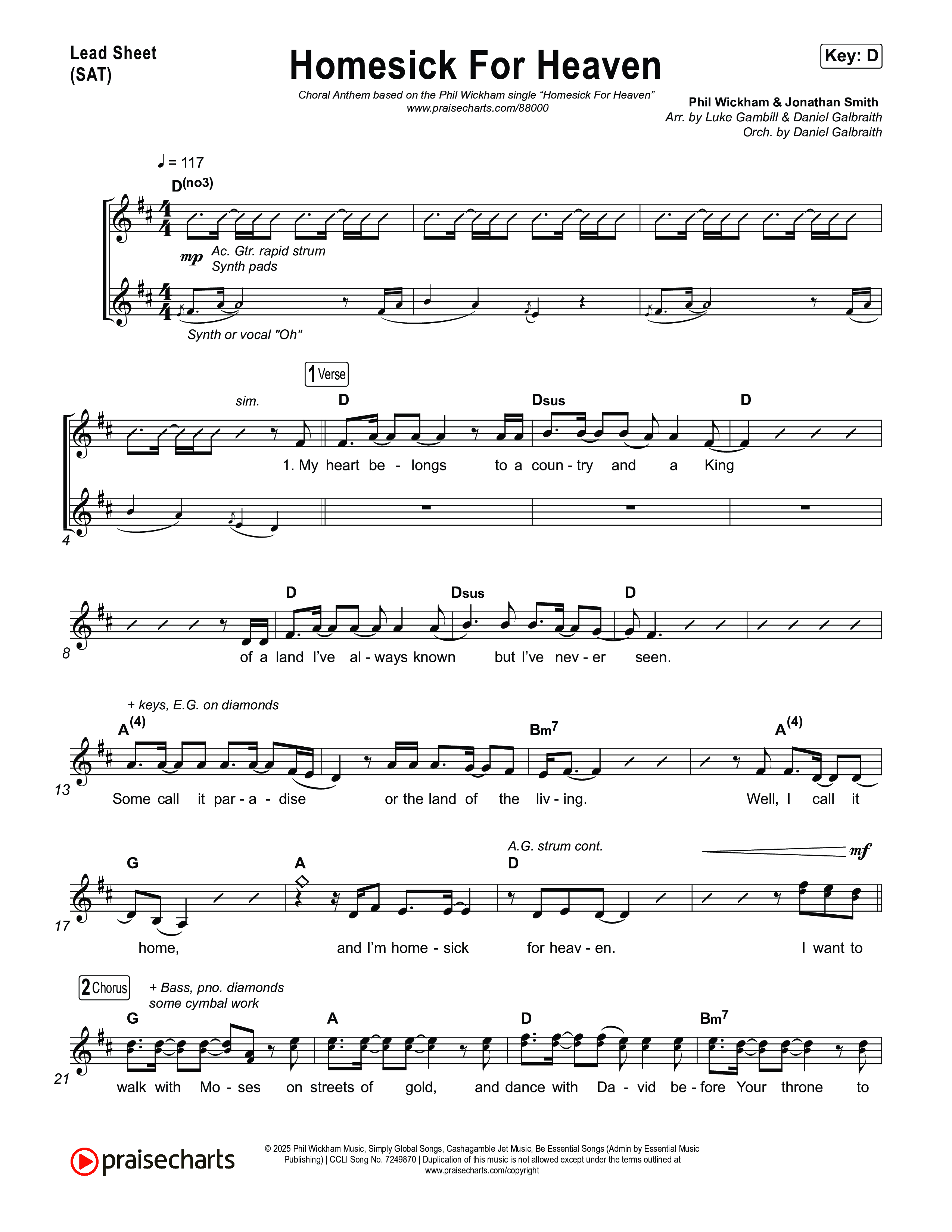 Homesick For Heaven (Choral Anthem SATB) Lead Sheet (SAT) (Phil Wickham / Arr. Luke Gambill)
