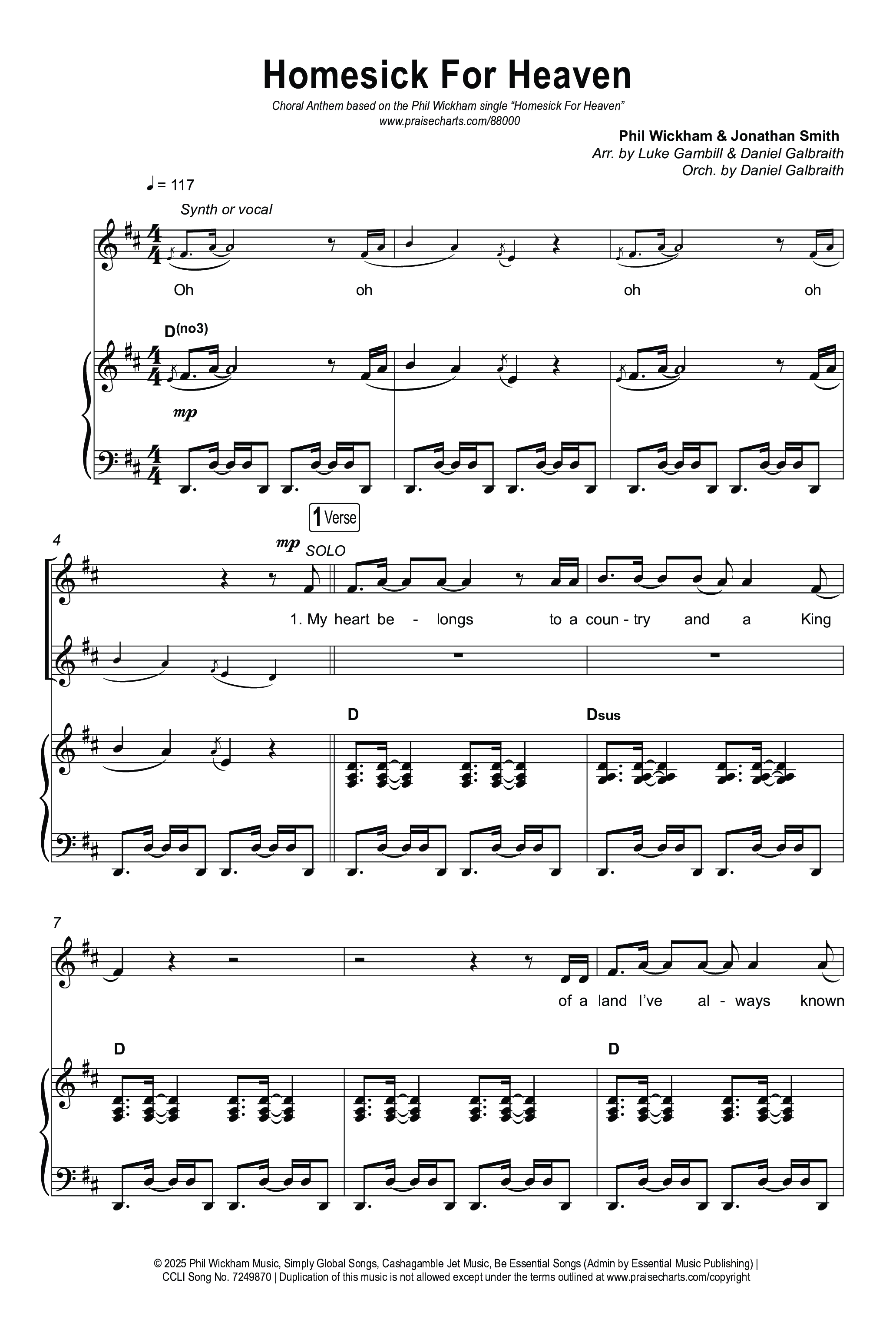 Homesick For Heaven (Choral Anthem SATB) Octavo (SATB & Pno) (Phil Wickham / Arr. Luke Gambill)