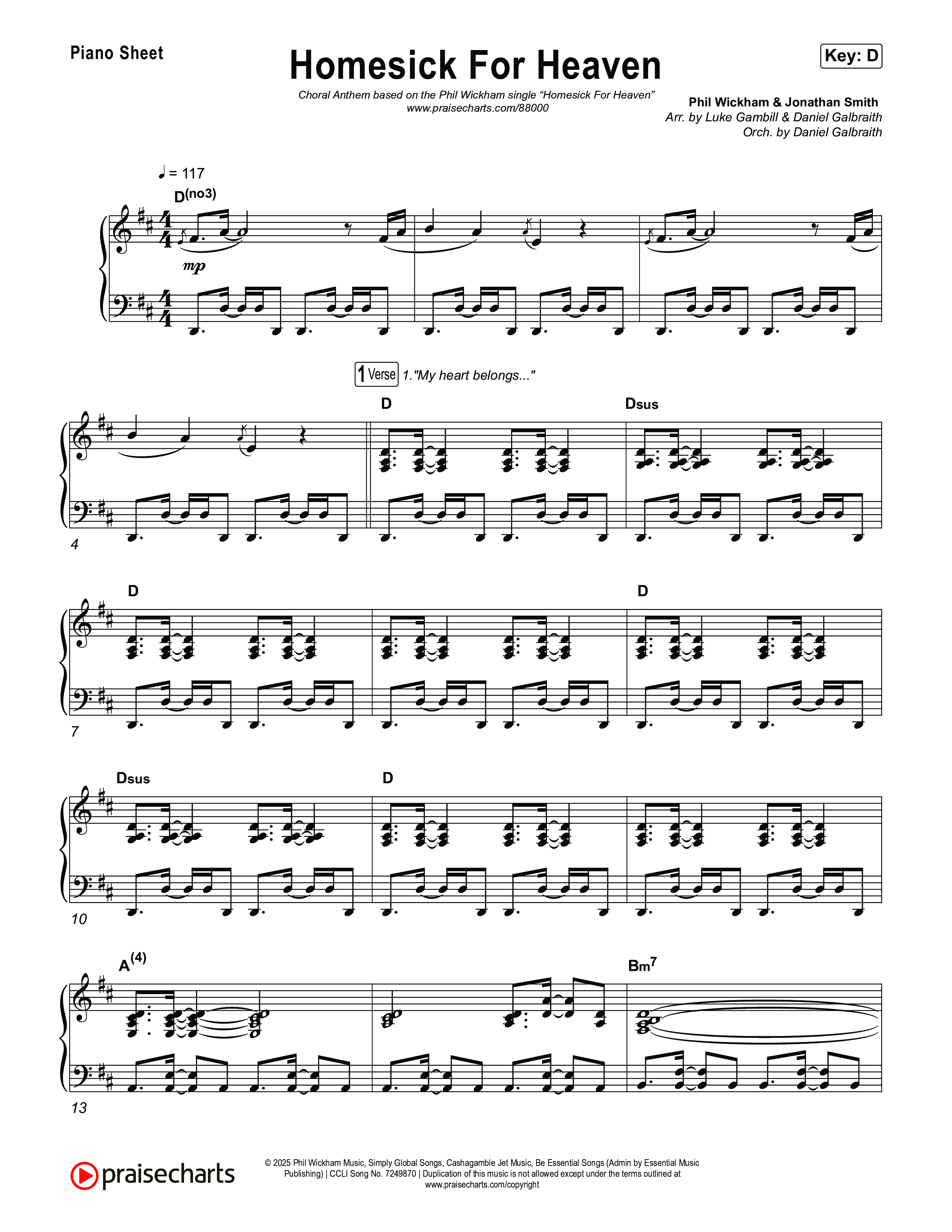 Homesick For Heaven (Choral Anthem SATB) Piano Sheet (Phil Wickham / Arr. Luke Gambill)
