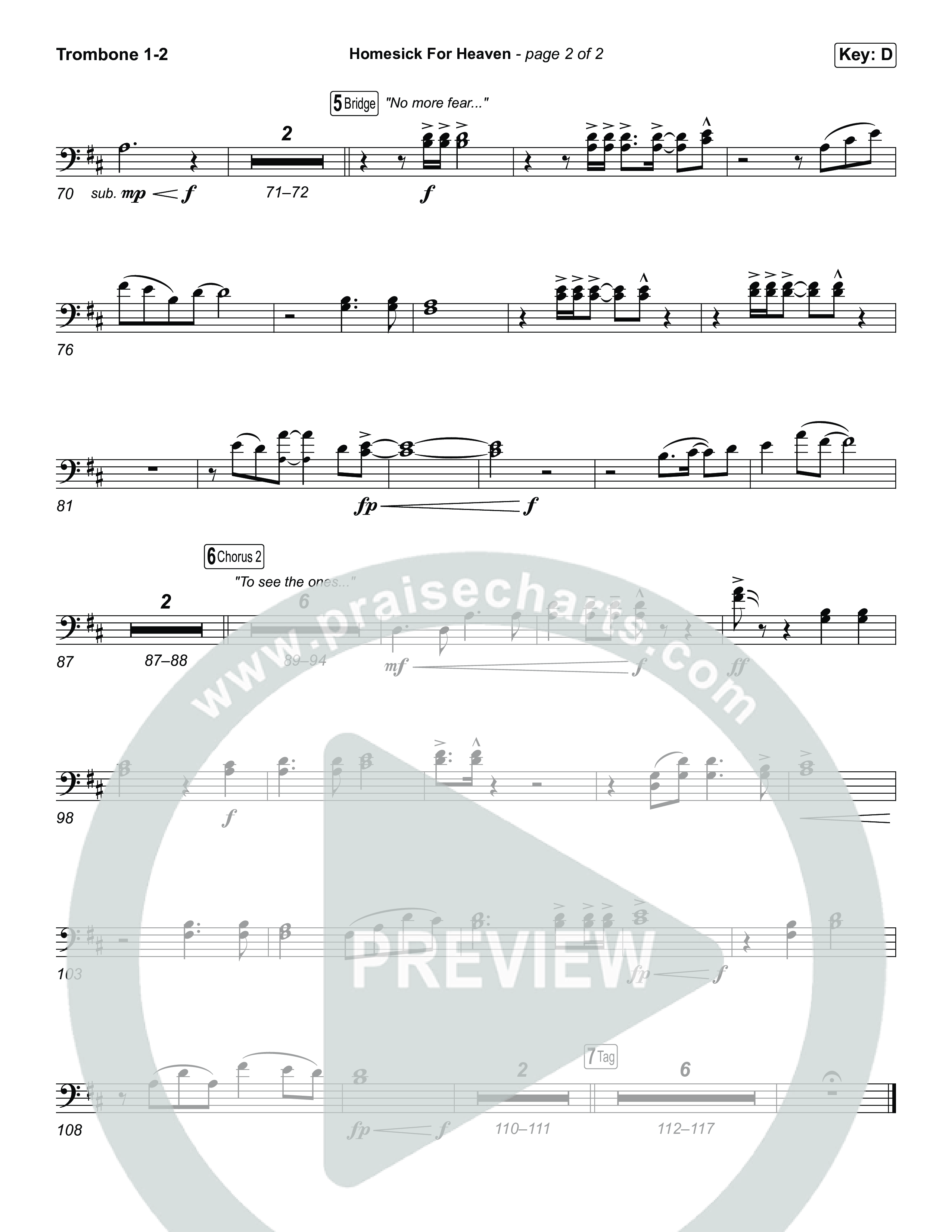 Homesick For Heaven (Choral Anthem SATB) Trombone 1,2 (Phil Wickham / Arr. Luke Gambill)