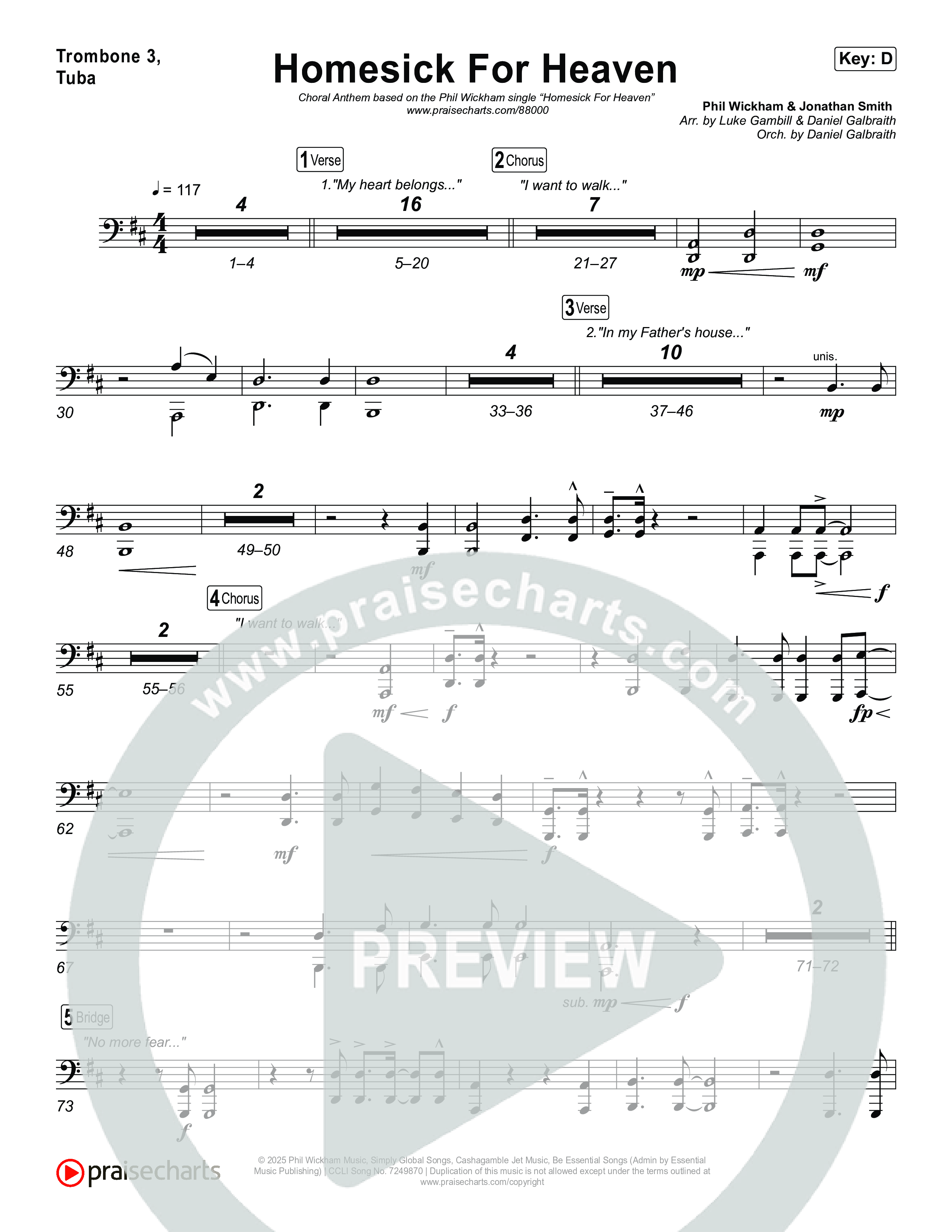 Homesick For Heaven (Choral Anthem SATB) Trombone 1,2 (Phil Wickham / Arr. Luke Gambill)