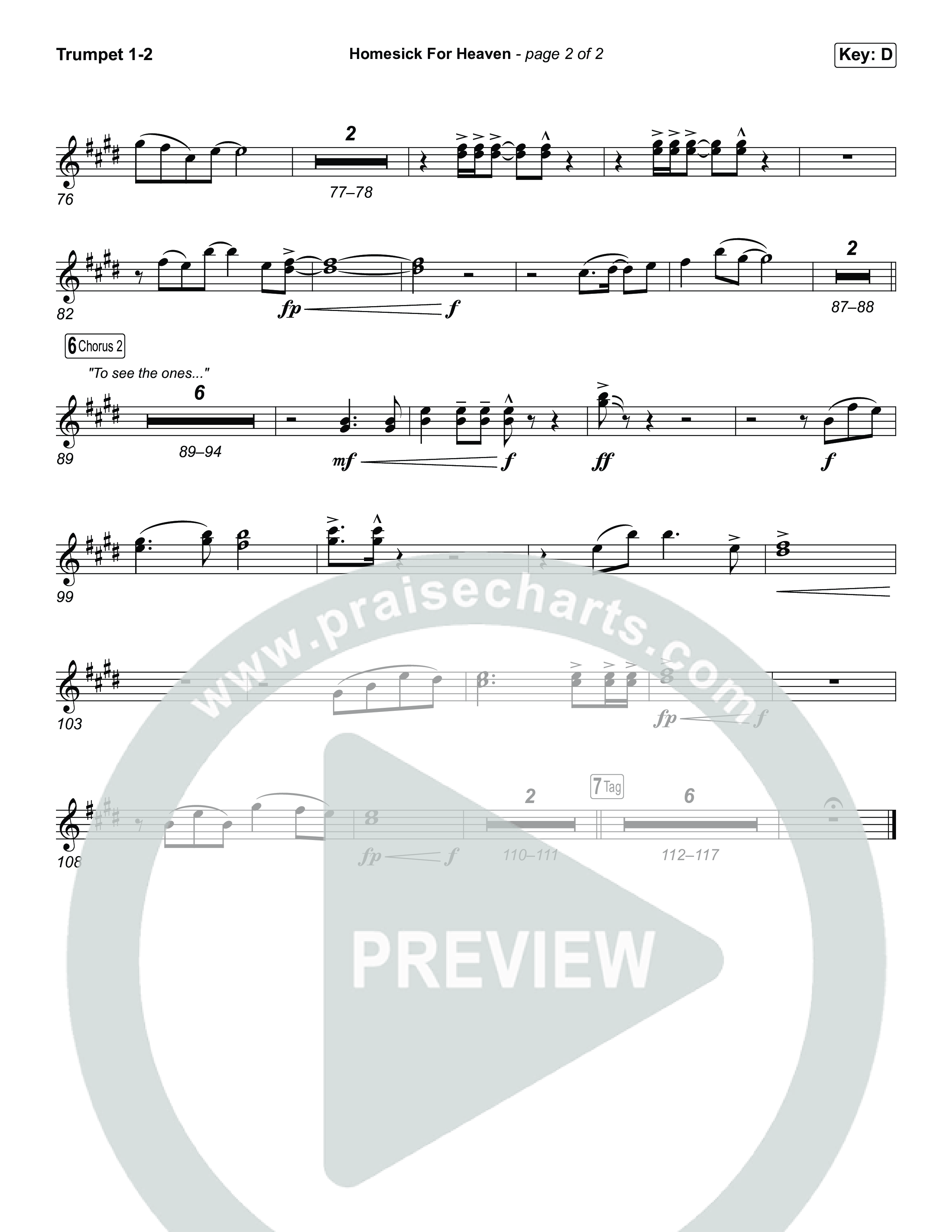 Homesick For Heaven (Choral Anthem SATB) Trumpet 1,2 (Phil Wickham / Arr. Luke Gambill)