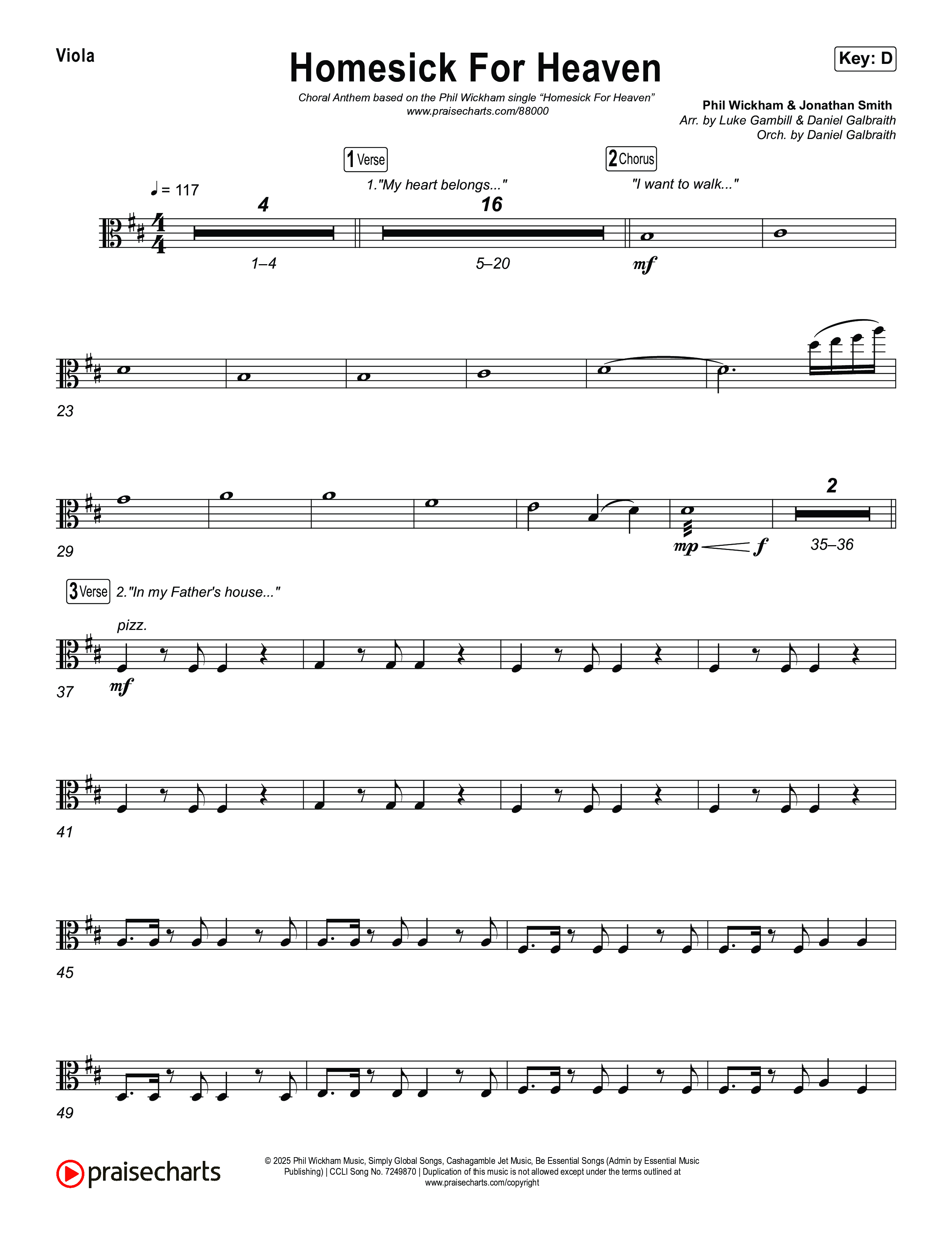Homesick For Heaven (Choral Anthem SATB) Viola (Phil Wickham / Arr. Luke Gambill)