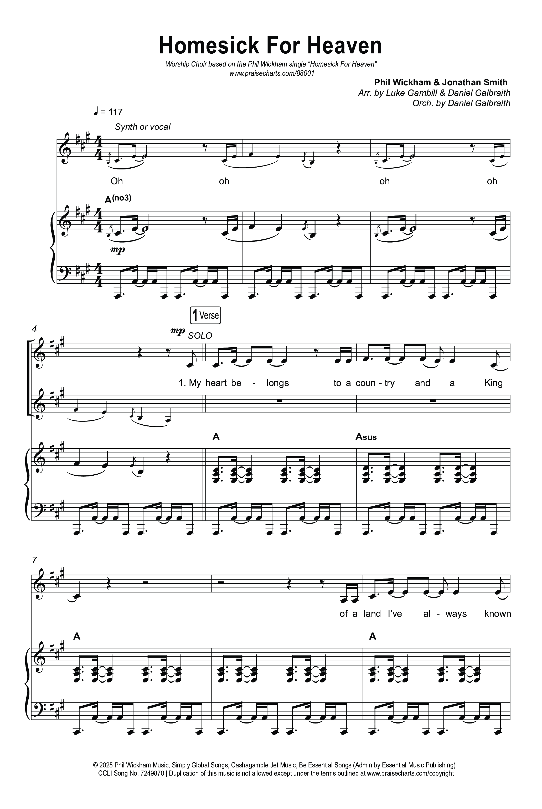 Homesick For Heaven (Worship Choir/SAB) Octavo (SAB & Pno) (Phil Wickham / Arr. Luke Gambill)