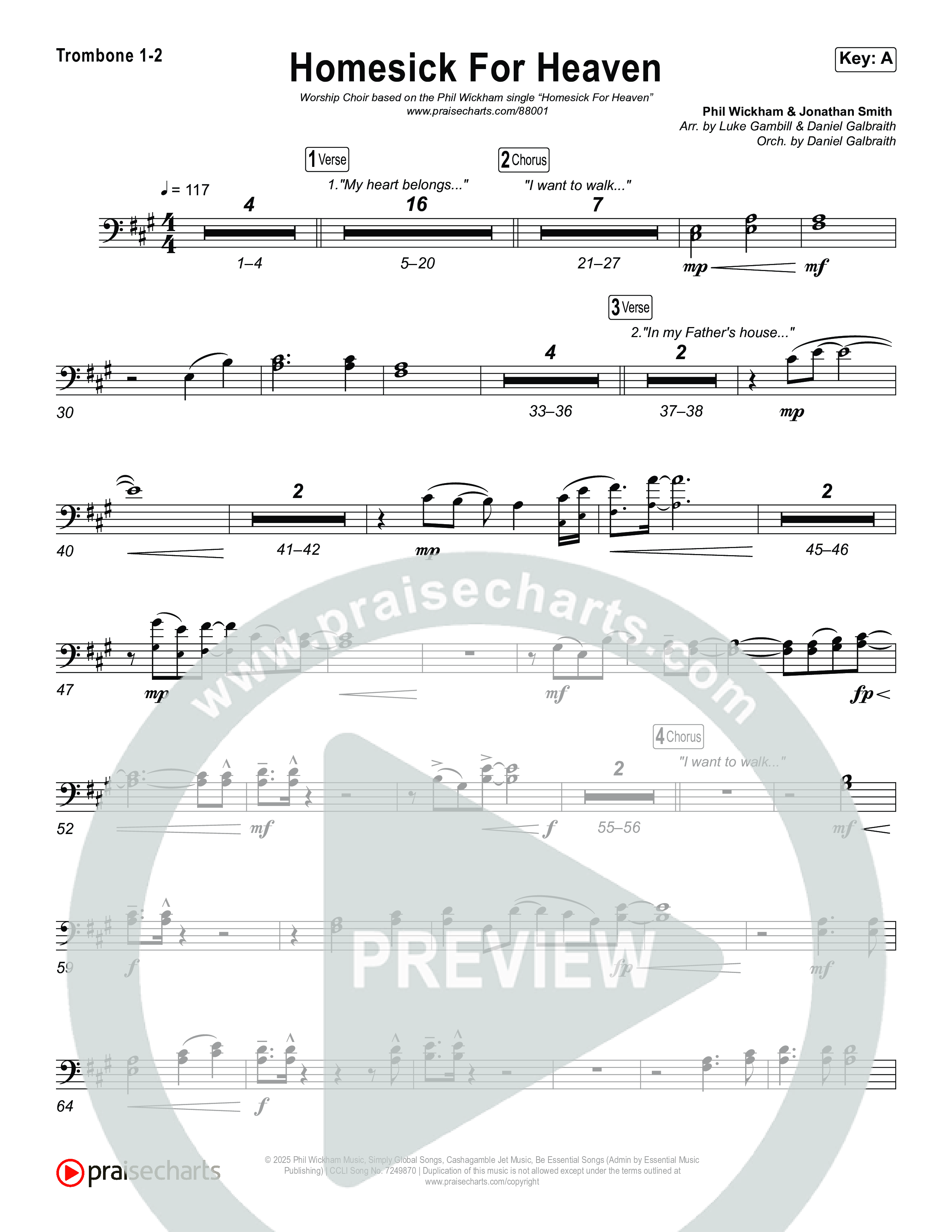 Homesick For Heaven (Worship Choir/SAB) Trombone 1/2 (Phil Wickham / Arr. Luke Gambill)