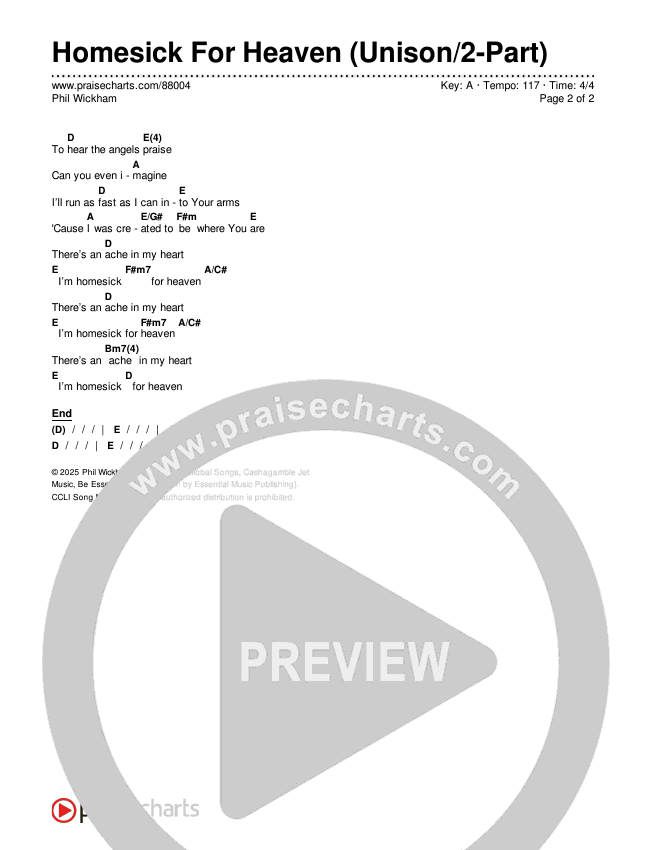 Homesick For Heaven (Unison/2-Part) Chords & Lyrics (Phil Wickham / Arr. Luke Gambill)