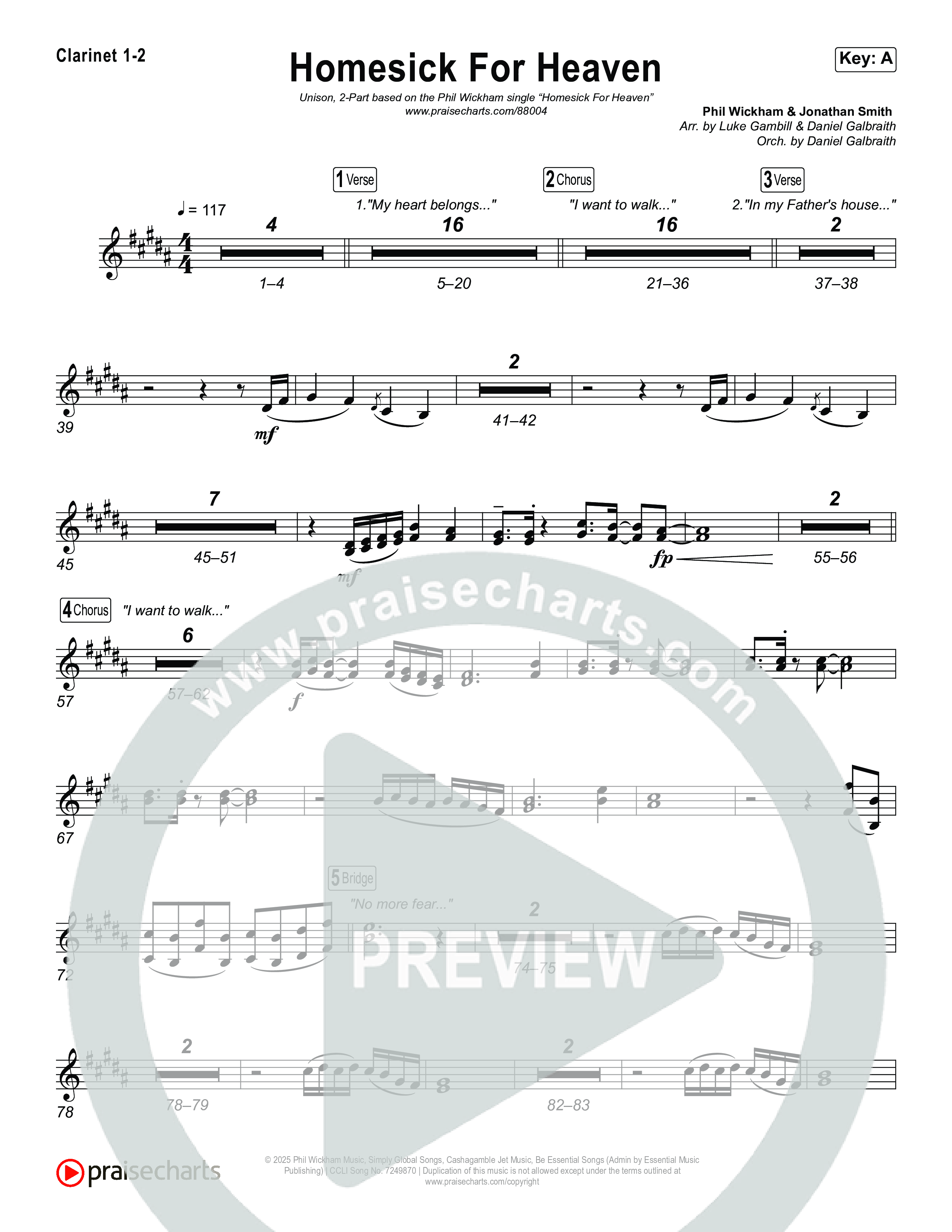 Homesick For Heaven (Unison/2-Part) Clarinet 1/2 (Phil Wickham / Arr. Luke Gambill)