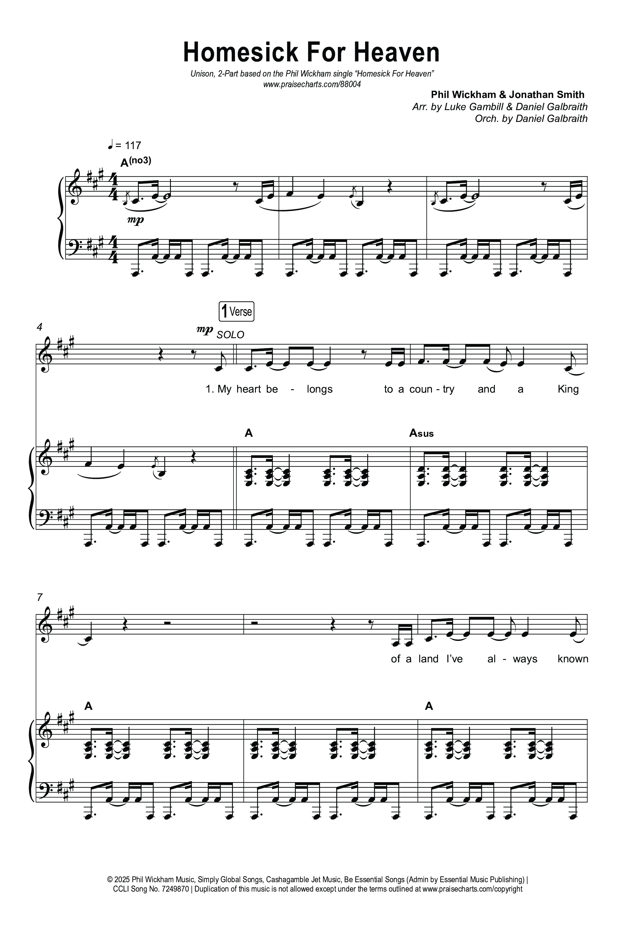 Homesick For Heaven (Unison/2-Part) Octavo (Uni/2-Part & Pno) (Phil Wickham / Arr. Luke Gambill)