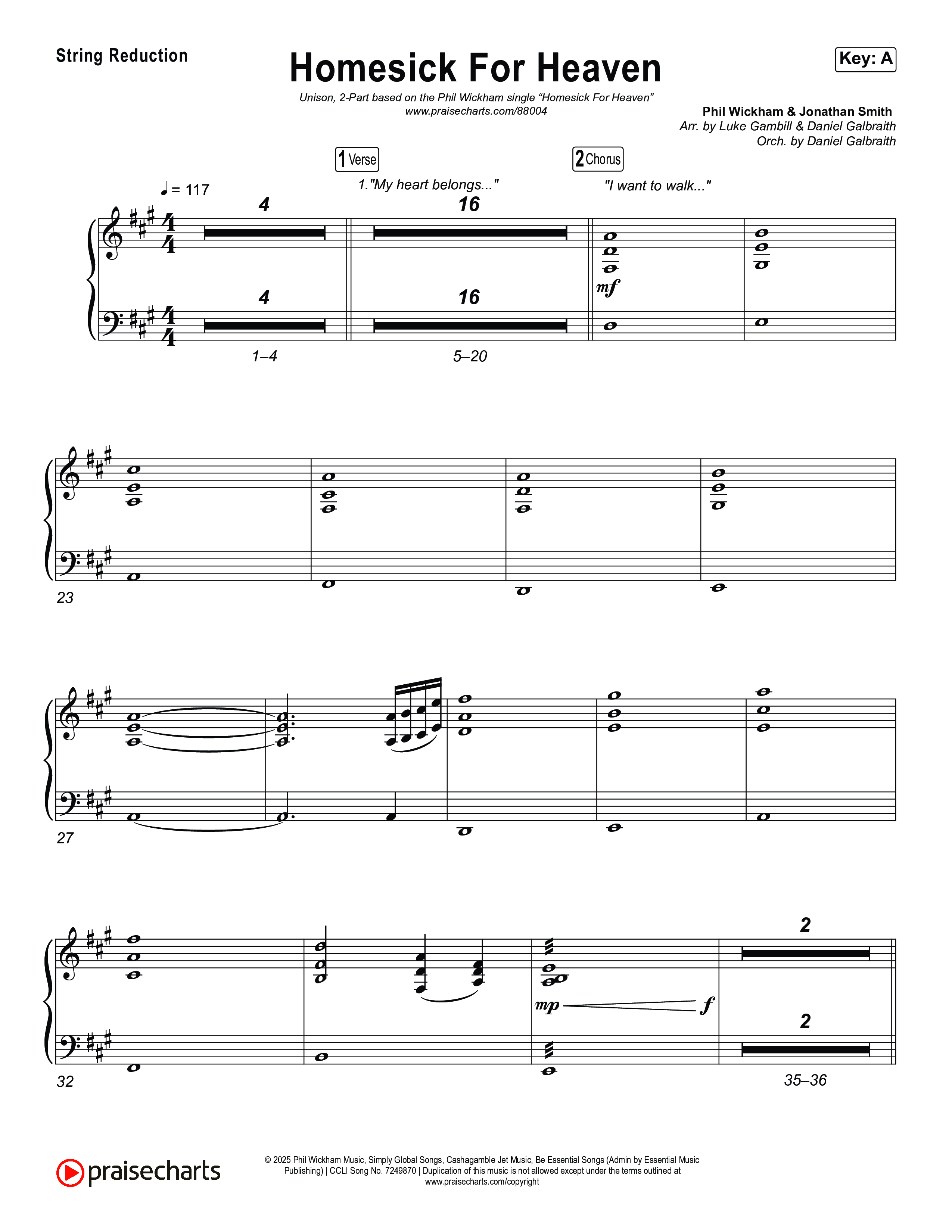 Homesick For Heaven (Unison/2-Part) String Reduction (Phil Wickham / Arr. Luke Gambill)