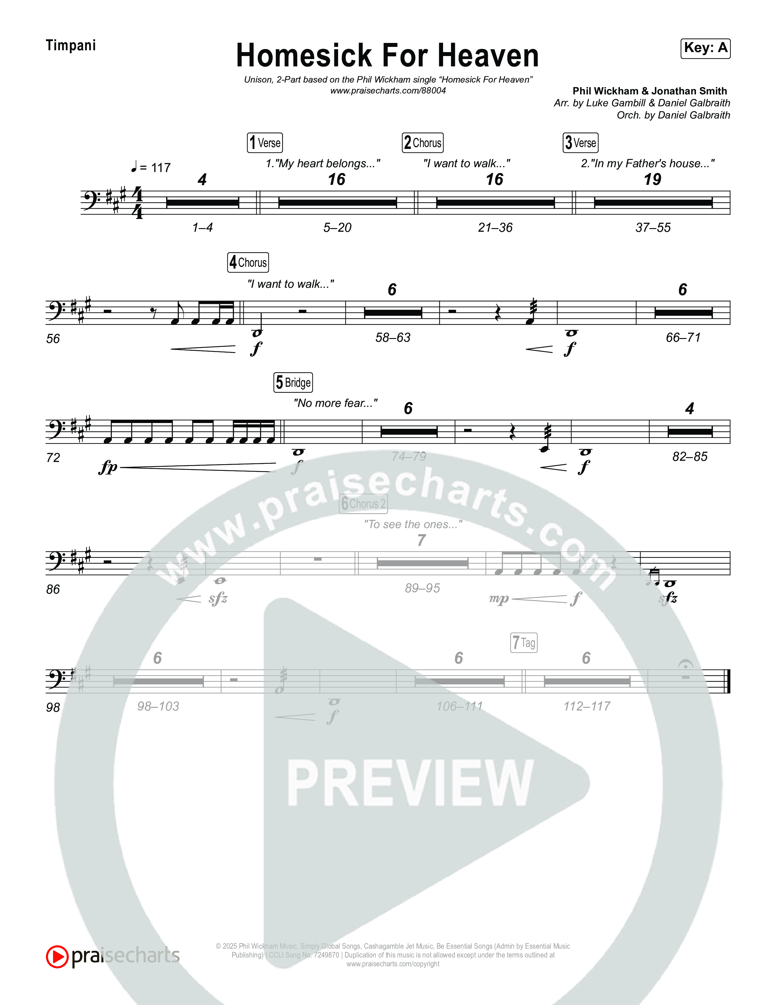 Homesick For Heaven (Unison/2-Part) Timpani (Phil Wickham / Arr. Luke Gambill)