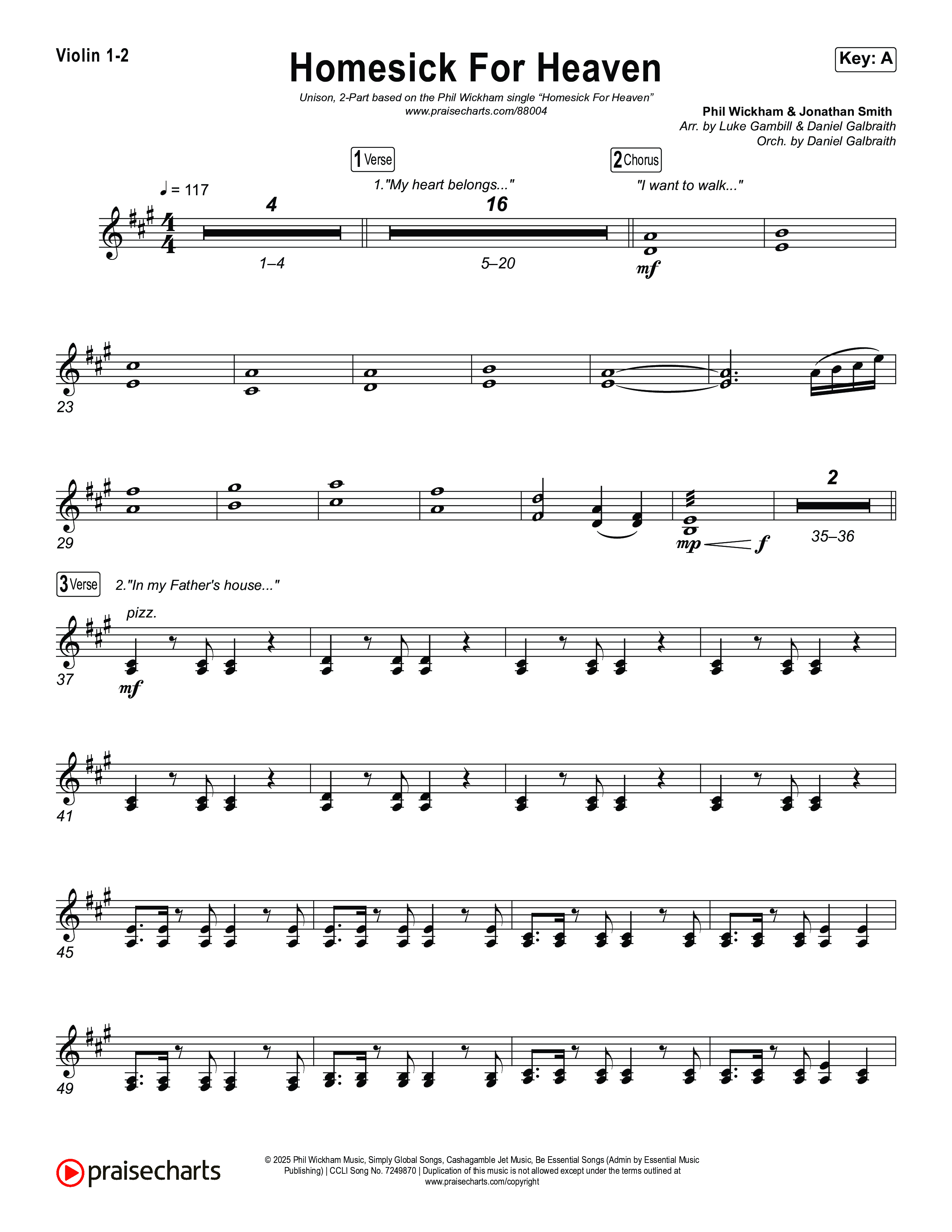 Homesick For Heaven (Unison/2-Part) String Pack (Phil Wickham / Arr. Luke Gambill)