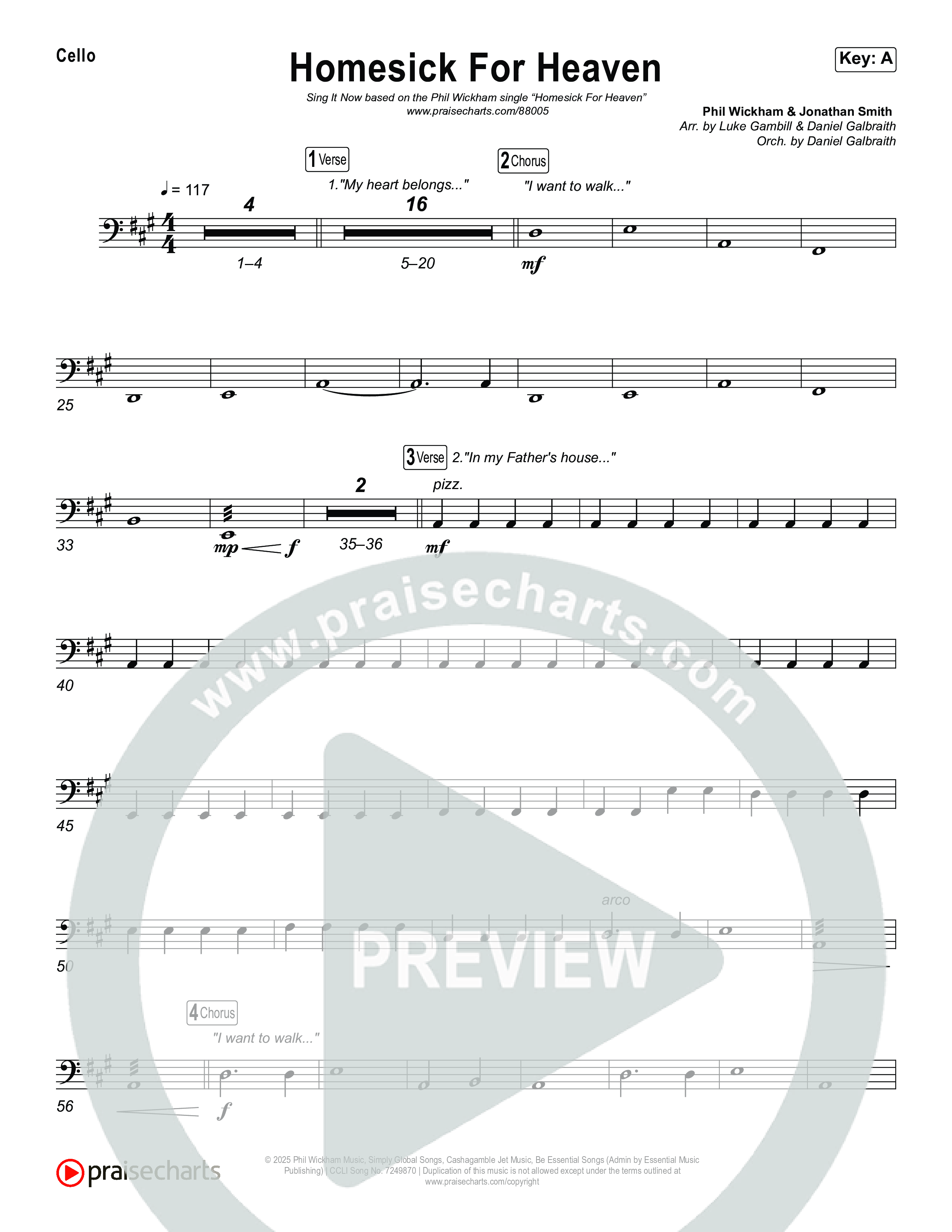 Homesick For Heaven (Sing It Now) Cello (Phil Wickham / Arr. Luke Gambill)