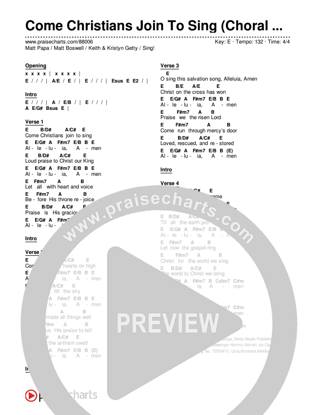 Come Christians Join To Sing (Choral Anthem SATB) Chords & Lyrics (Matt Papa / Matt Boswell / Keith & Kristyn Getty / Sing! / Arr. Luke Gambill)