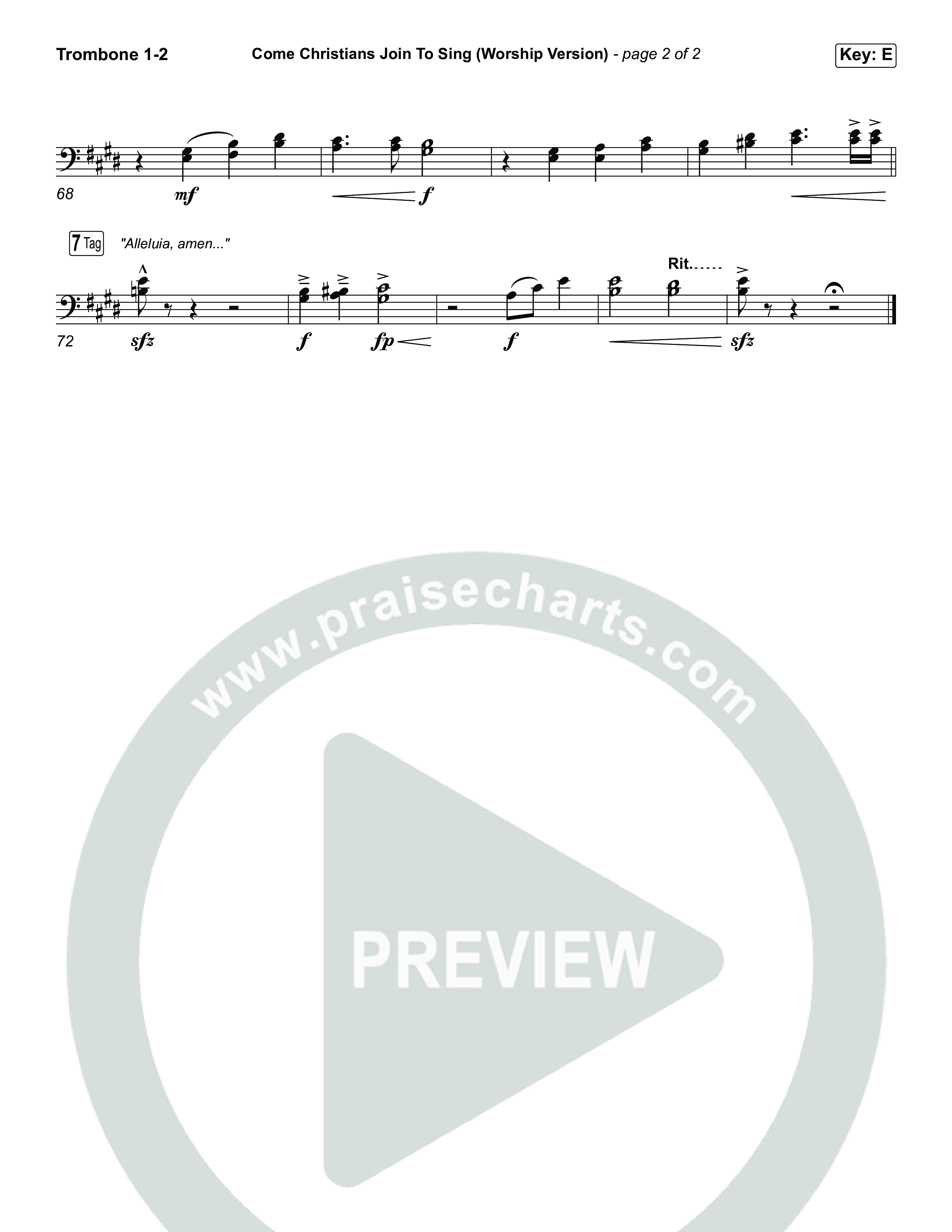 Come Christians Join To Sing (Choral Anthem SATB) Trombone 1,2 (Matt Papa / Matt Boswell / Keith & Kristyn Getty / Sing! / Arr. Luke Gambill)