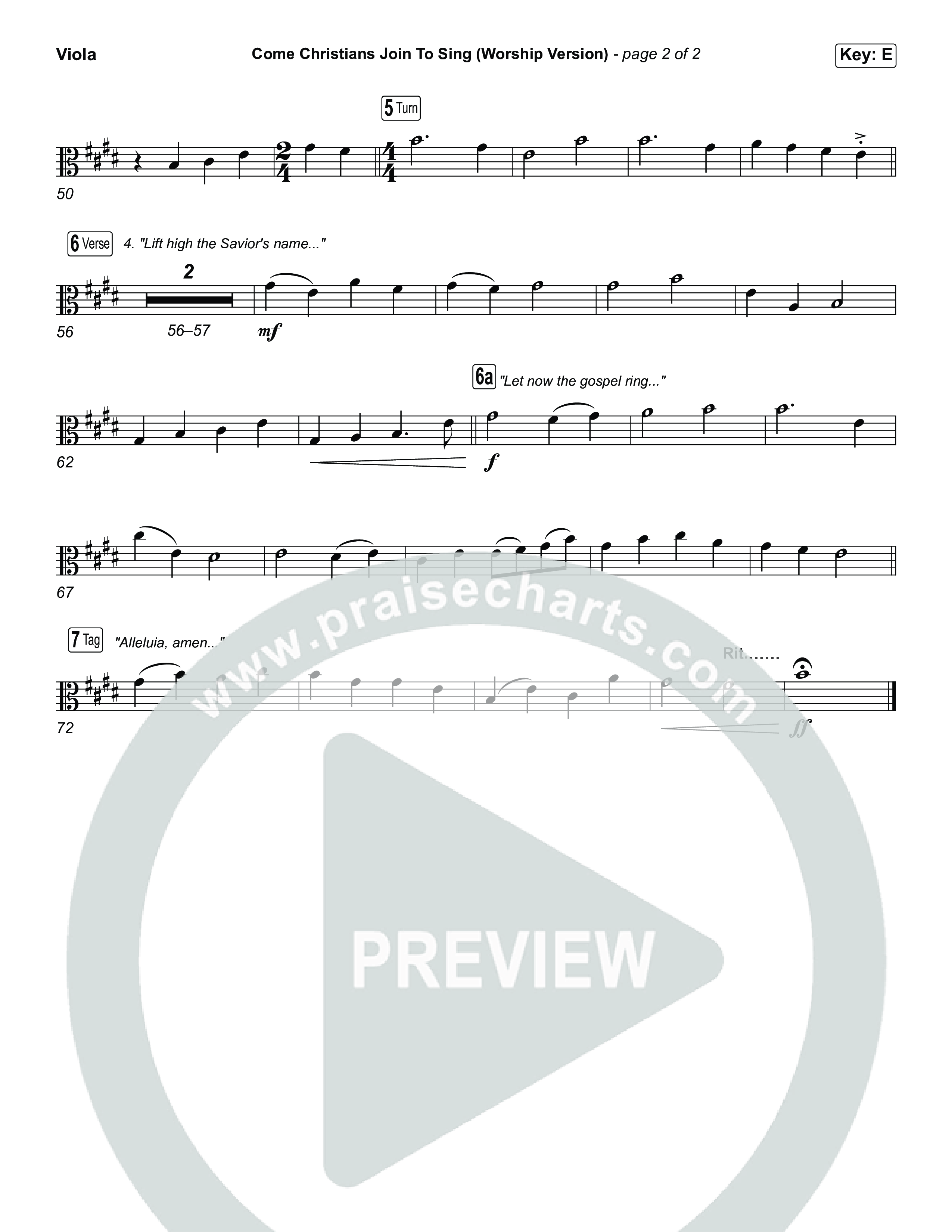 Come Christians Join To Sing (Choral Anthem SATB) Viola (Matt Papa / Matt Boswell / Keith & Kristyn Getty / Sing! / Arr. Luke Gambill)