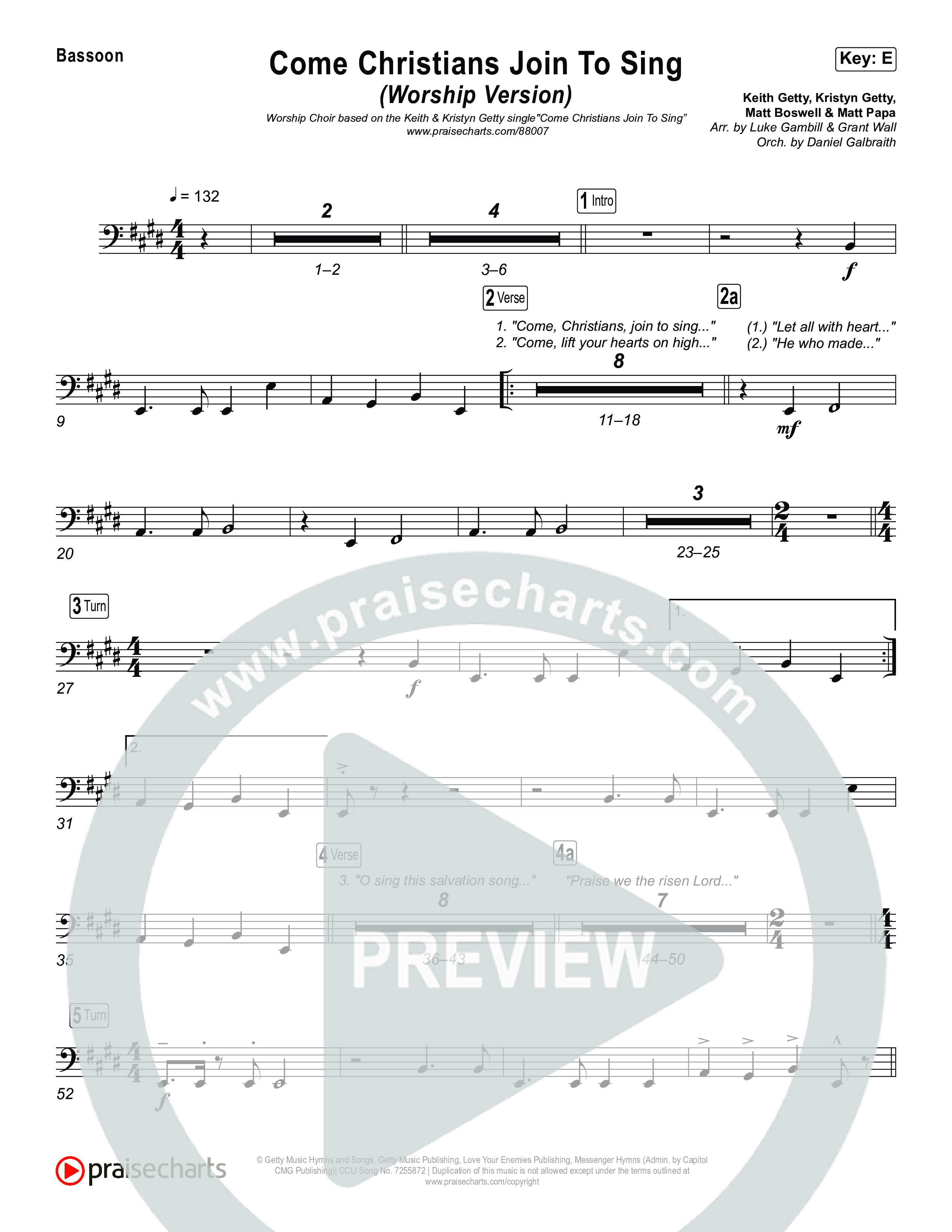 Come Christians Join To Sing (Worship Choir/SAB) Bassoon (Matt Papa / Matt Boswell / Keith & Kristyn Getty / Sing! / Arr. Luke Gambill)