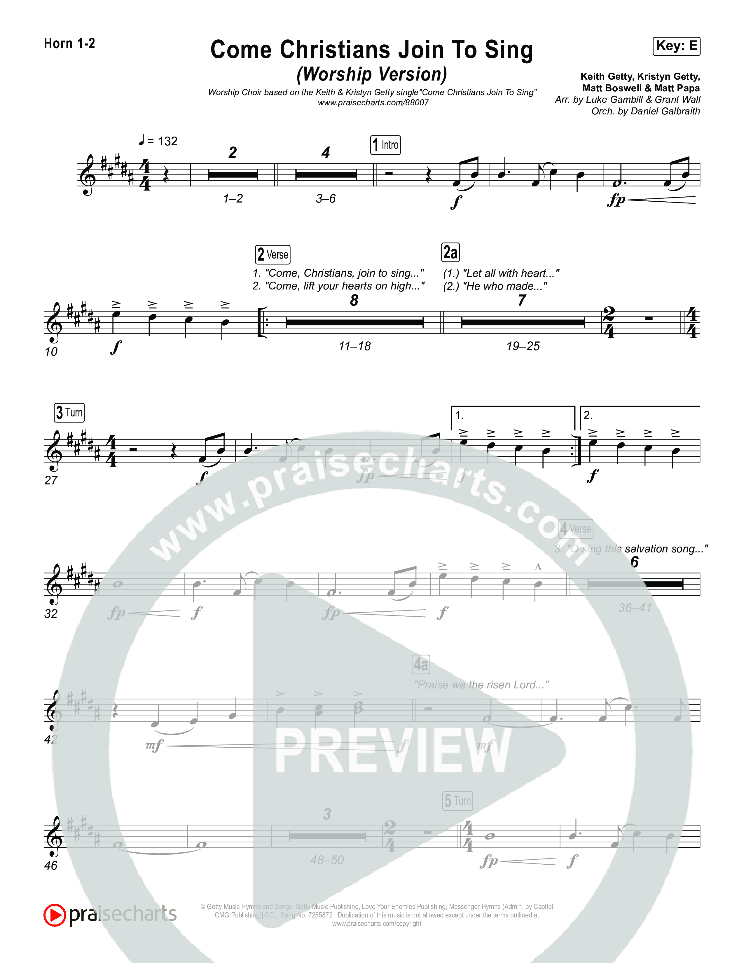 Come Christians Join To Sing (Worship Choir/SAB) French Horn 1/2 (Matt Papa / Matt Boswell / Keith & Kristyn Getty / Sing! / Arr. Luke Gambill)