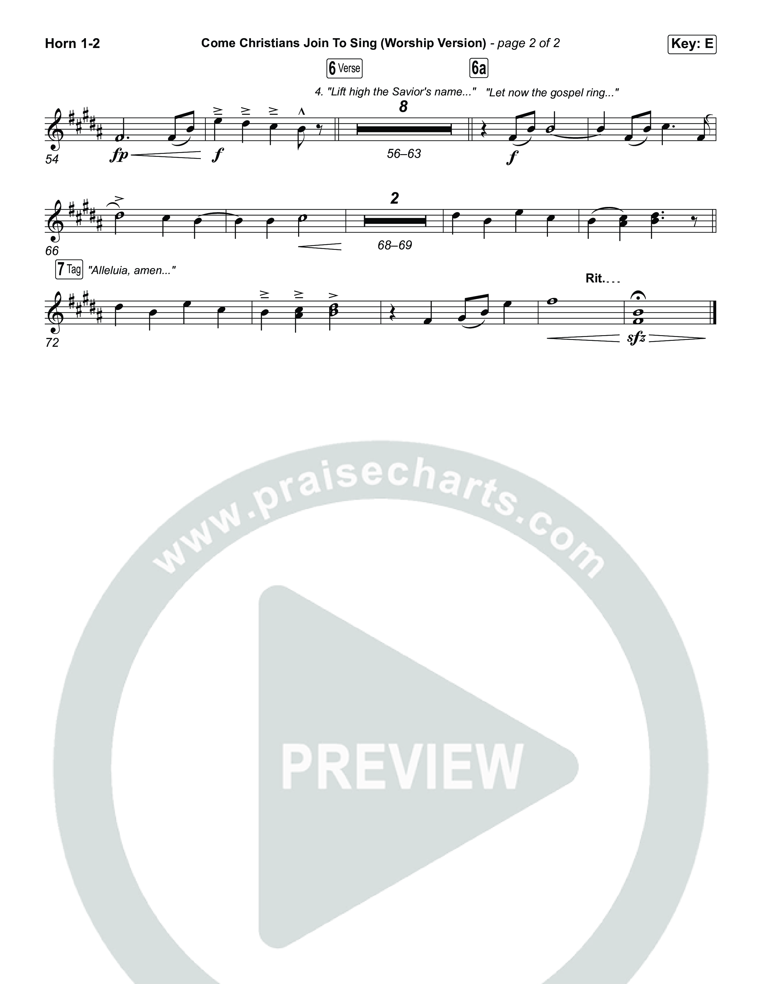 Come Christians Join To Sing (Worship Choir/SAB) French Horn 1/2 (Matt Papa / Matt Boswell / Keith & Kristyn Getty / Sing! / Arr. Luke Gambill)