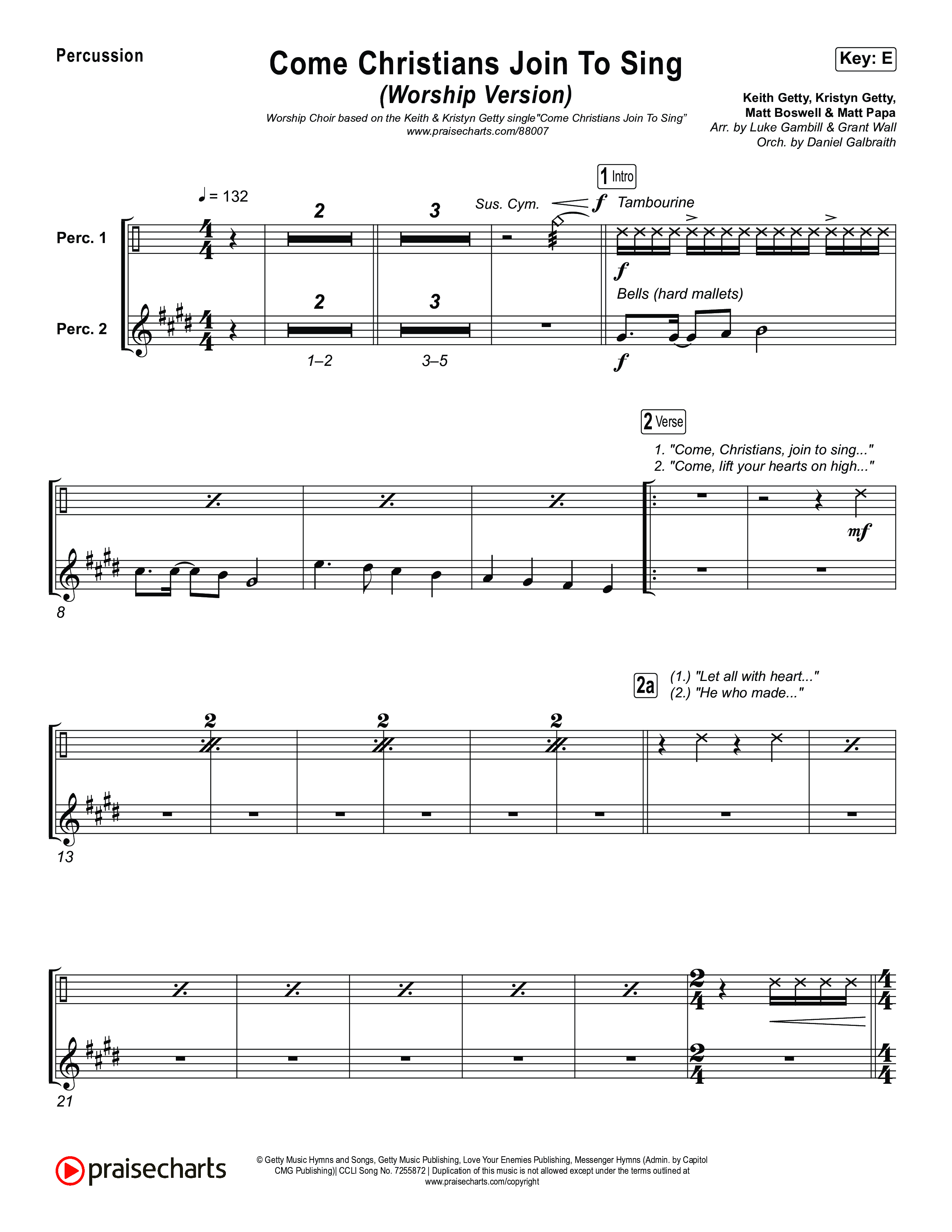 Come Christians Join To Sing (Worship Choir/SAB) Percussion (Matt Papa / Matt Boswell / Keith & Kristyn Getty / Sing! / Arr. Luke Gambill)