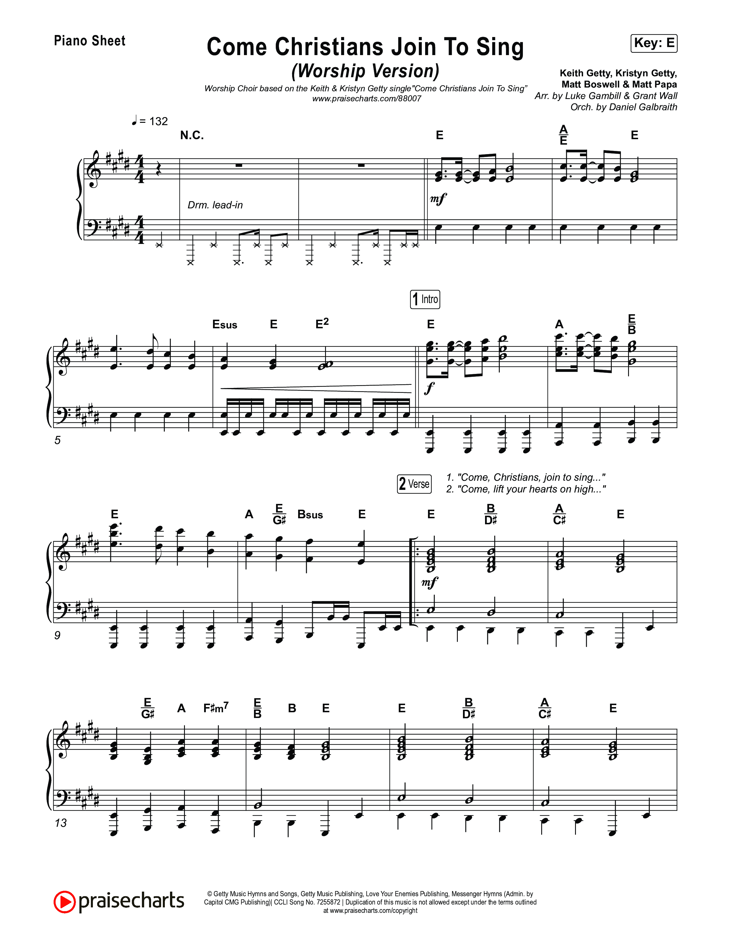 Come Christians Join To Sing (Worship Choir/SAB) Piano Sheet (Matt Papa / Matt Boswell / Keith & Kristyn Getty / Sing! / Arr. Luke Gambill)