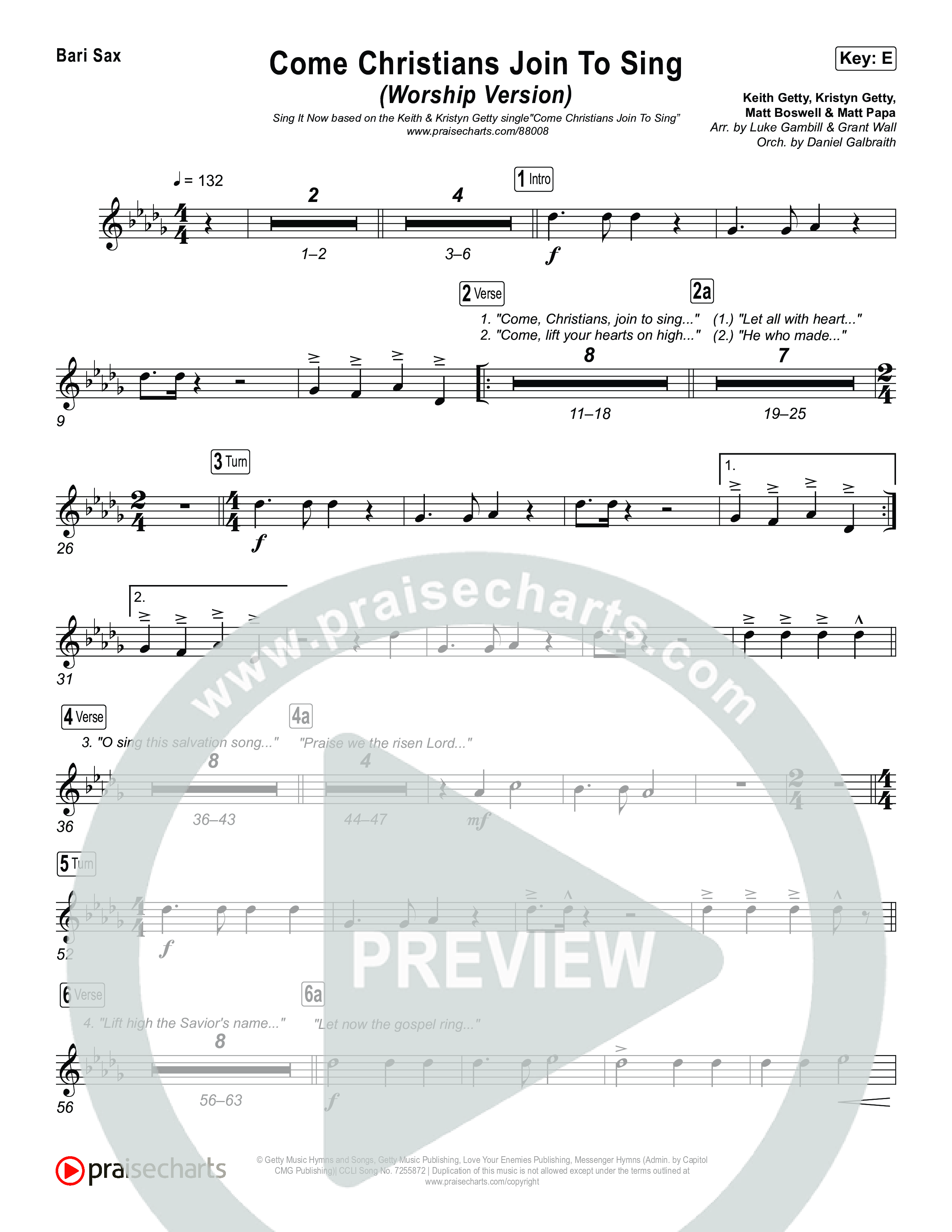 Come Christians Join To Sing (Unison/2-Part) Bari Sax (Matt Papa / Matt Boswell / Keith & Kristyn Getty / Sing! / Arr. Luke Gambill)