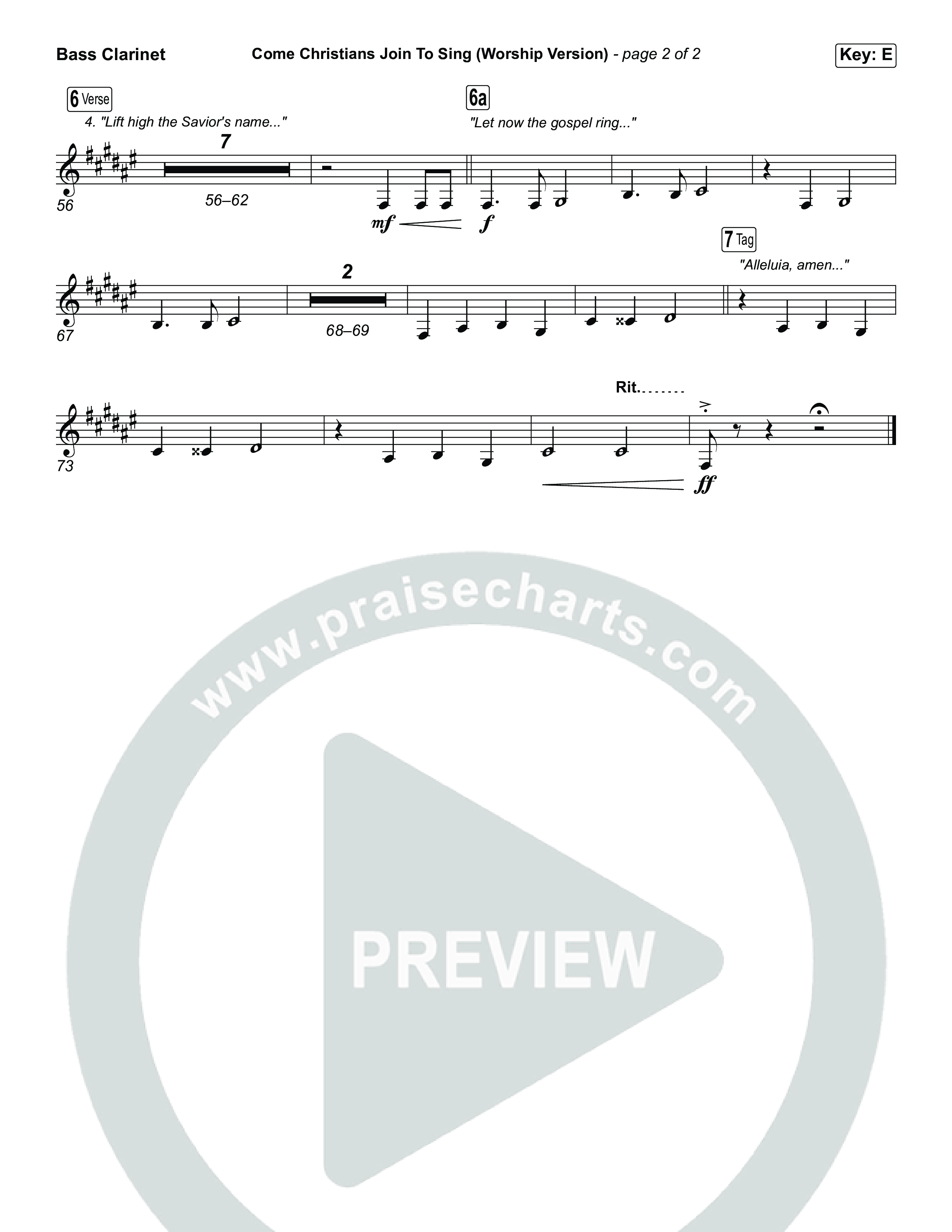 Come Christians Join To Sing (Unison/2-Part) Bass Clarinet (Matt Papa / Matt Boswell / Keith & Kristyn Getty / Sing! / Arr. Luke Gambill)