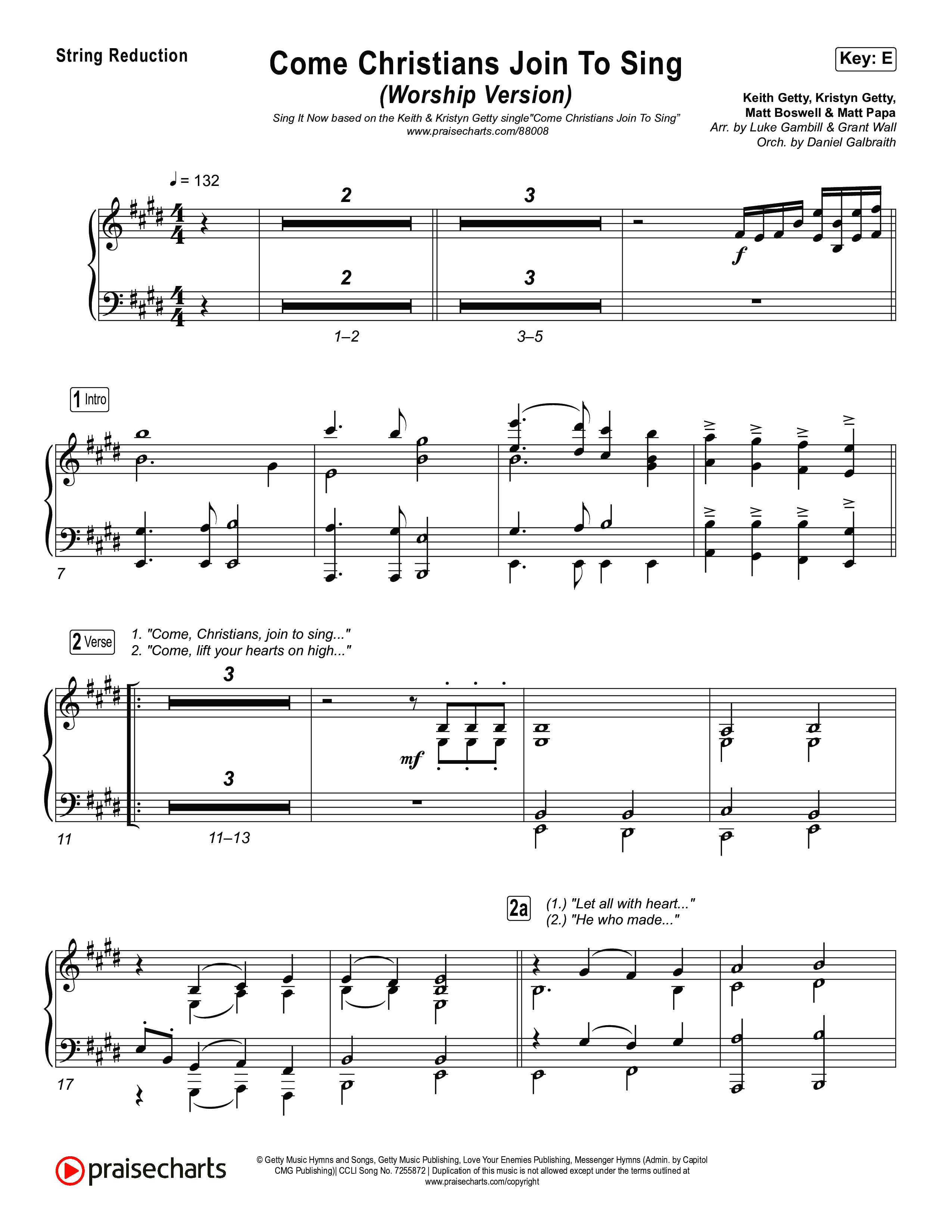 Come Christians Join To Sing (Unison/2-Part) String Reduction (Matt Papa / Matt Boswell / Keith & Kristyn Getty / Sing! / Arr. Luke Gambill)