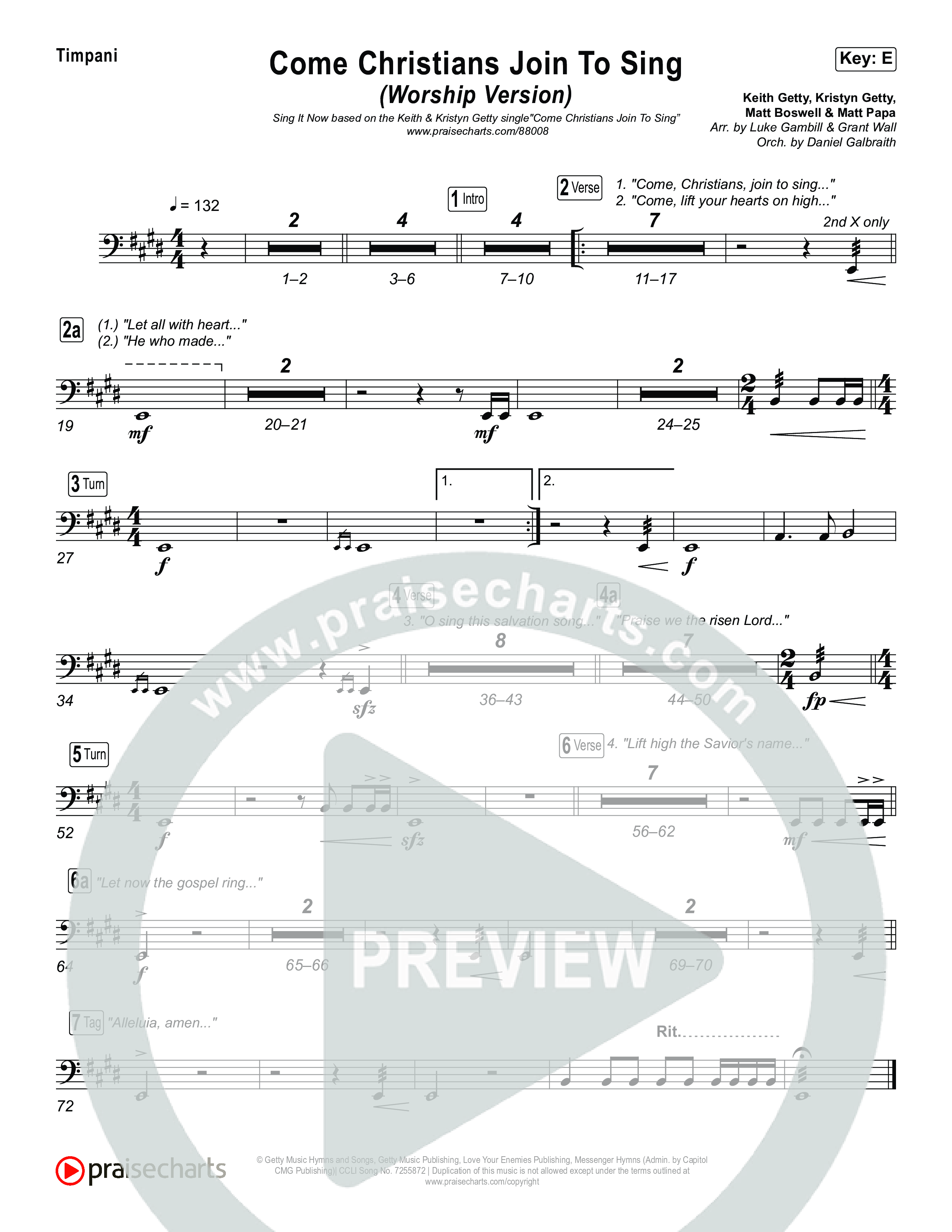 Come Christians Join To Sing (Unison/2-Part) Timpani (Matt Papa / Matt Boswell / Keith & Kristyn Getty / Sing! / Arr. Luke Gambill)