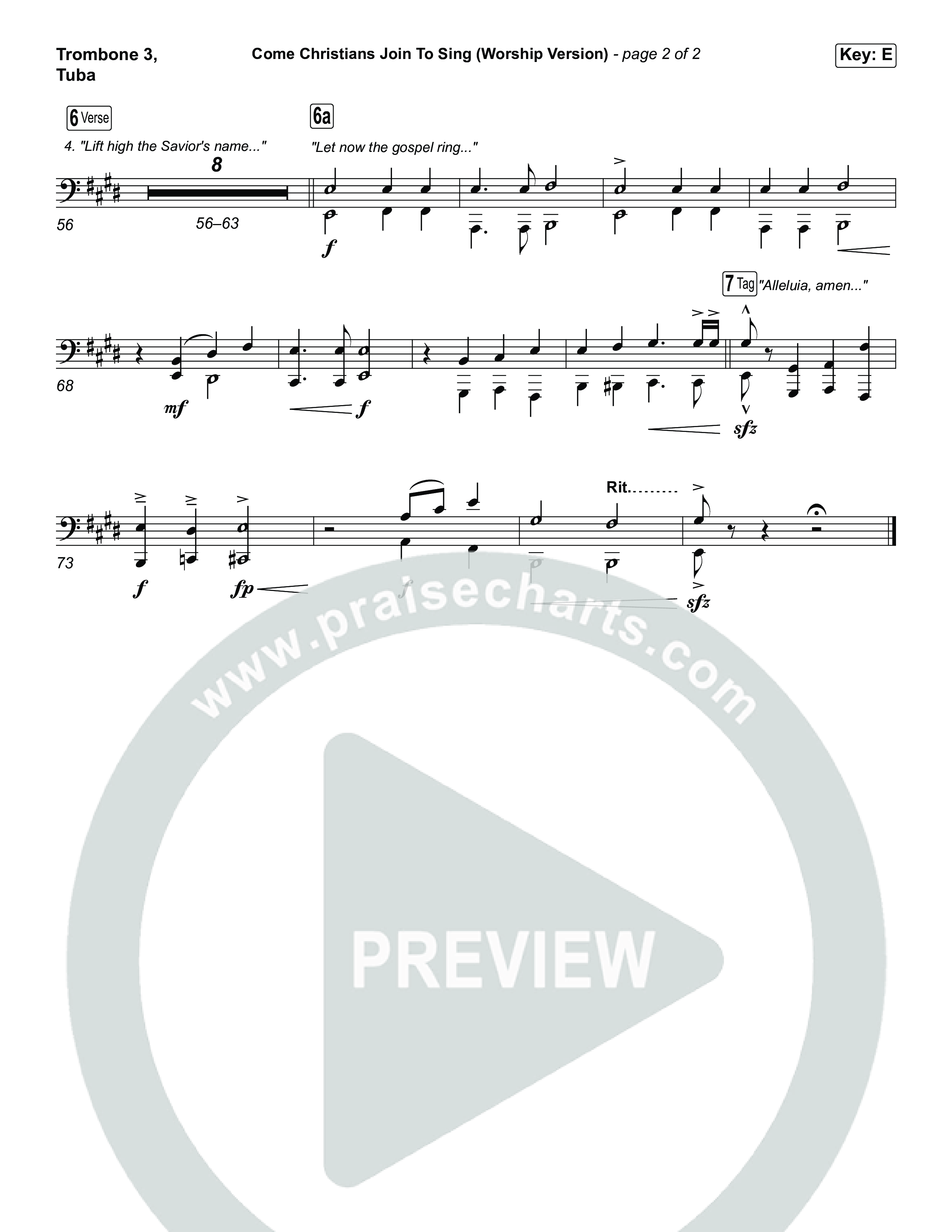 Come Christians Join To Sing (Unison/2-Part) Trombone 3/Tuba (Matt Papa / Matt Boswell / Keith & Kristyn Getty / Sing! / Arr. Luke Gambill)