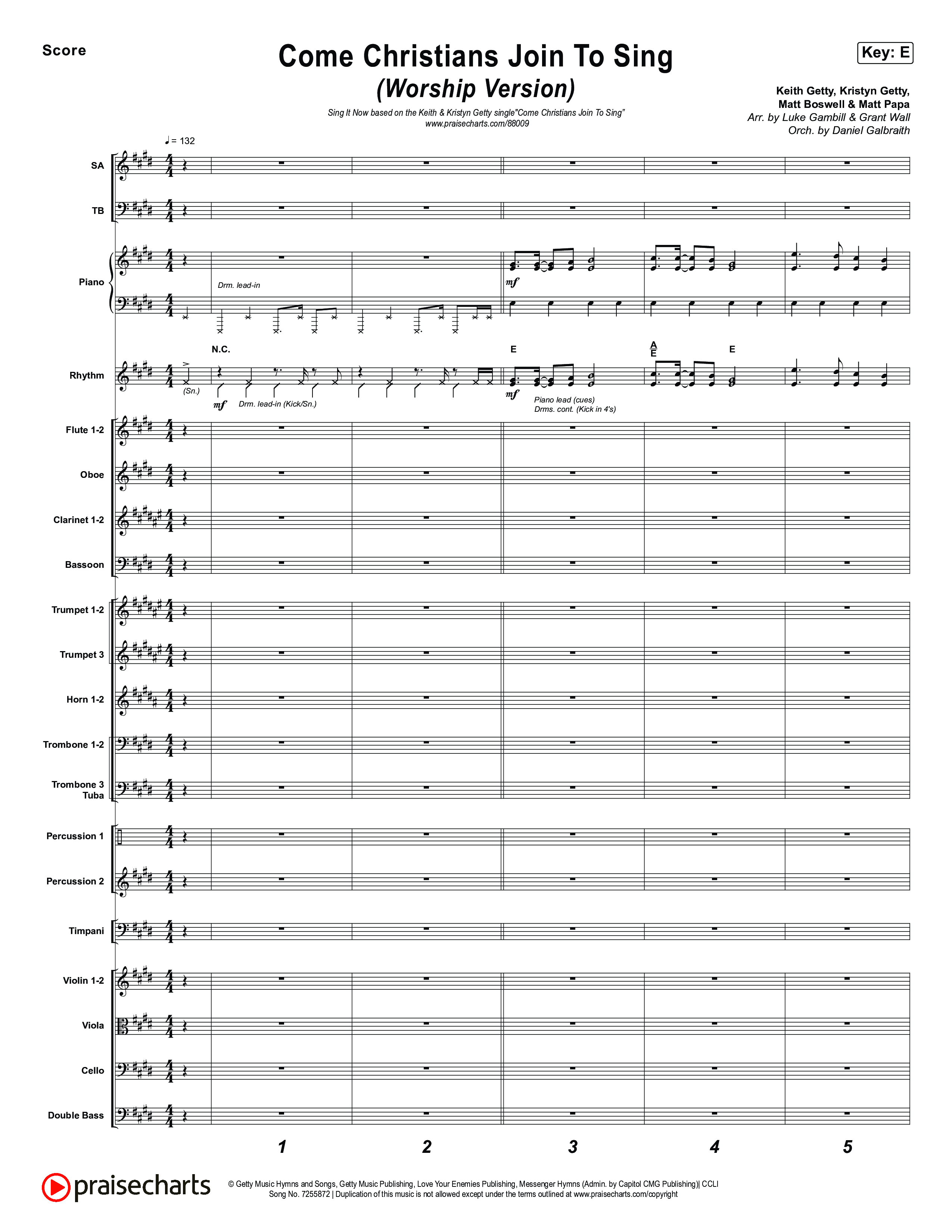 Come Christians Join To Sing (Sing It Now) Orchestration (Matt Papa / Matt Boswell / Keith & Kristyn Getty / Sing! / Arr. Luke Gambill)