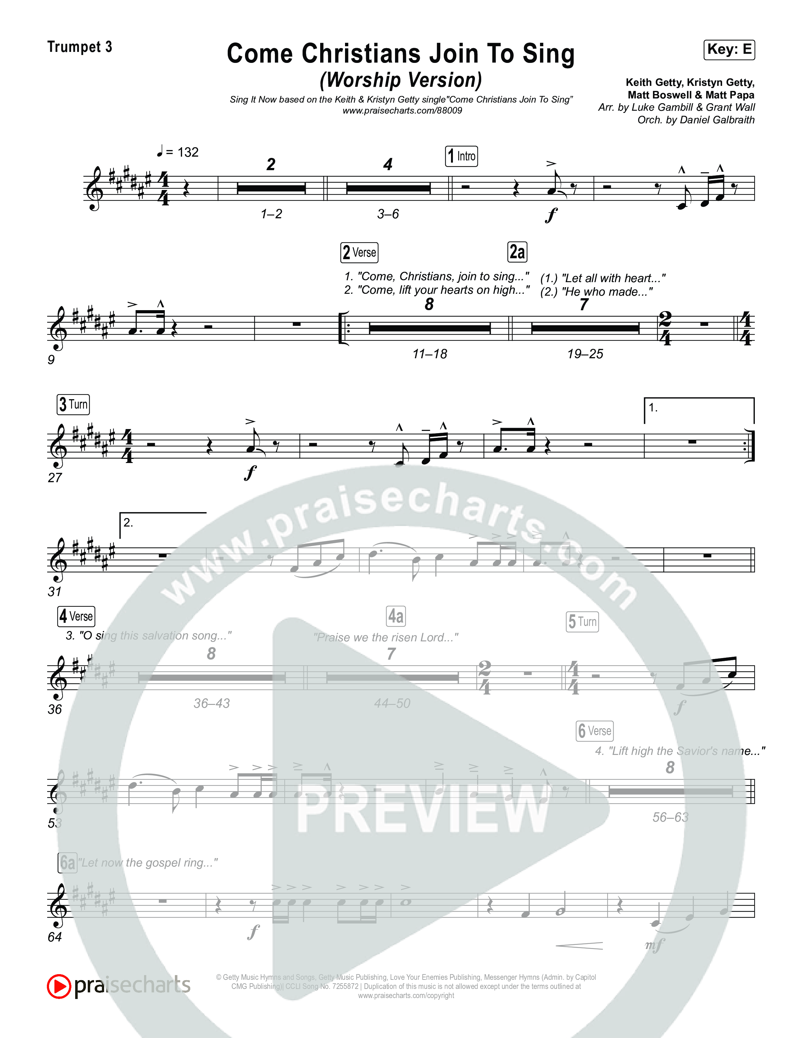 Come Christians Join To Sing (Sing It Now) Trumpet 3 (Matt Papa / Matt Boswell / Keith & Kristyn Getty / Sing! / Arr. Luke Gambill)