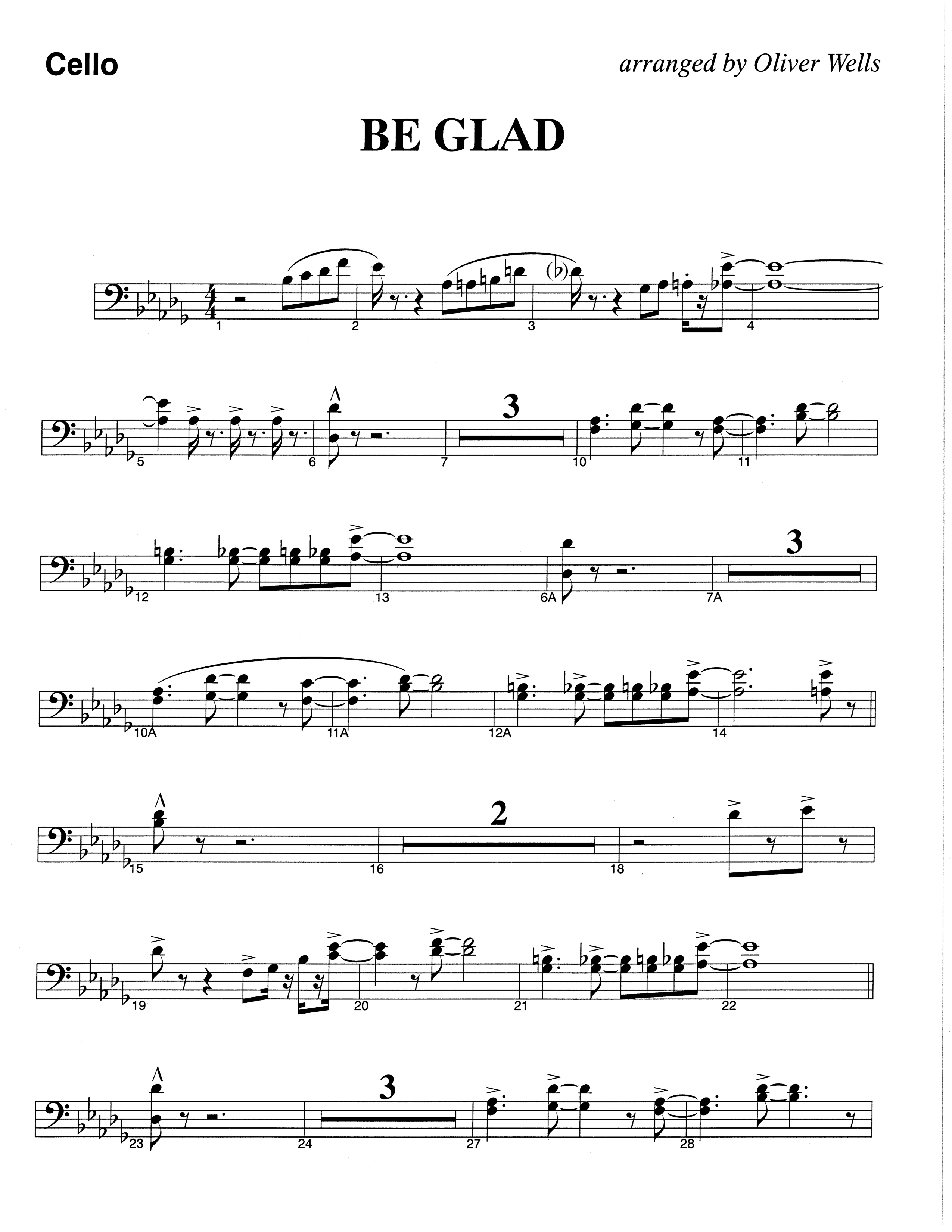 Be Glad (Choral Anthem SATB) Cello (The Brooklyn Tabernacle Choir / Arr. Carol Cymbala)