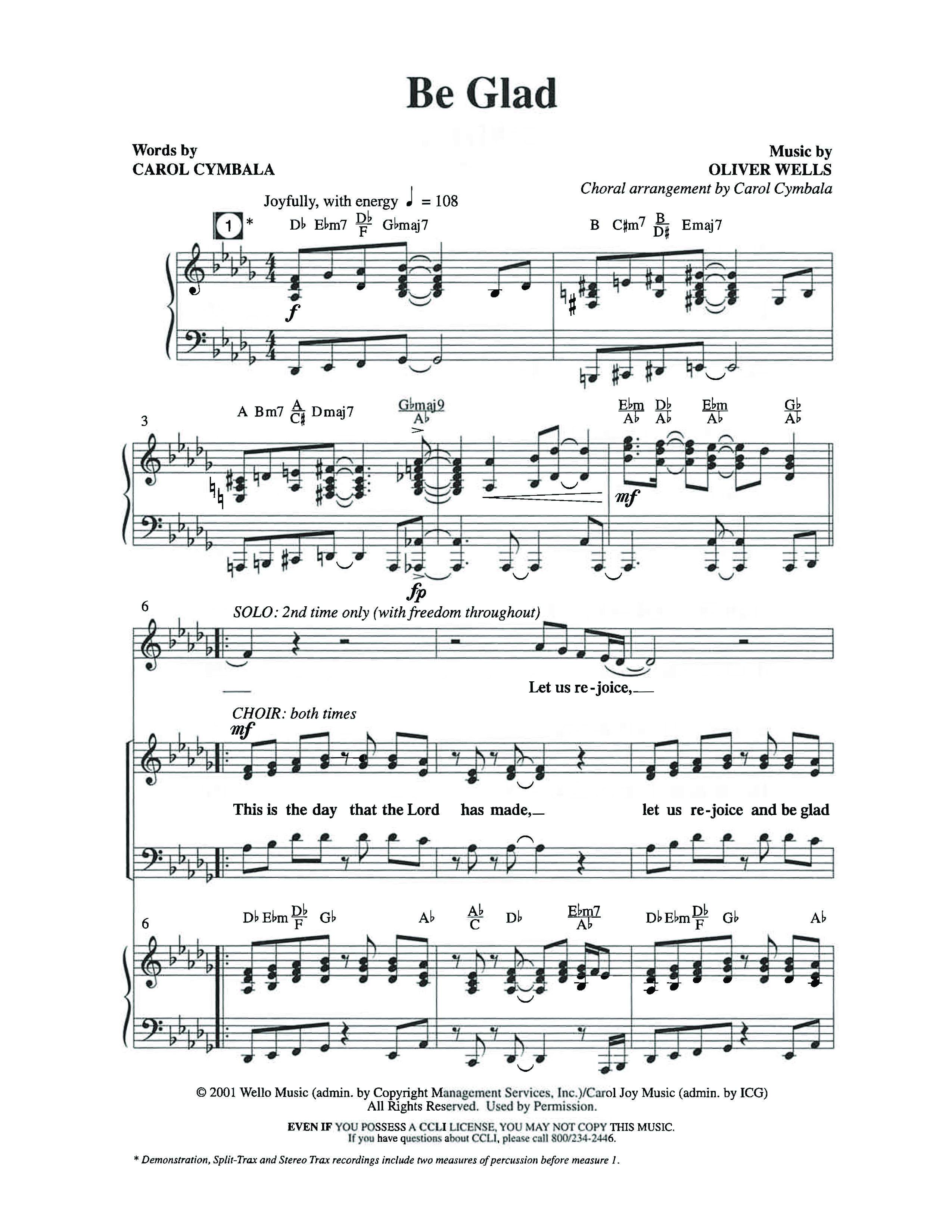 Be Glad (Choral Anthem SATB) Octavo (SATB & Pno) (The Brooklyn Tabernacle Choir / Arr. Carol Cymbala)